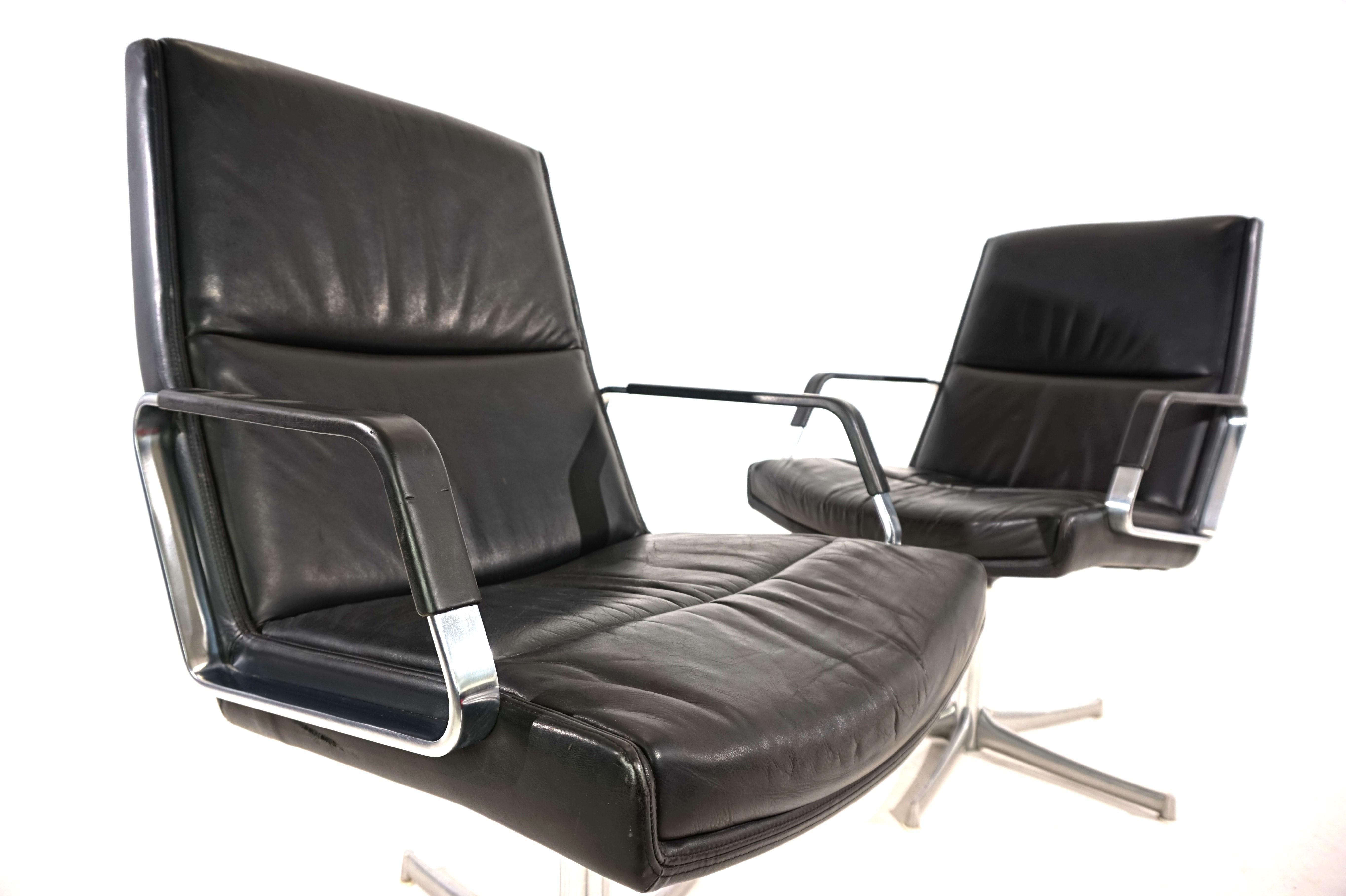 Leather Set of 2 FK711 office chairs by Preben Fabricius/Jørgen Kastholm for Walter Knol