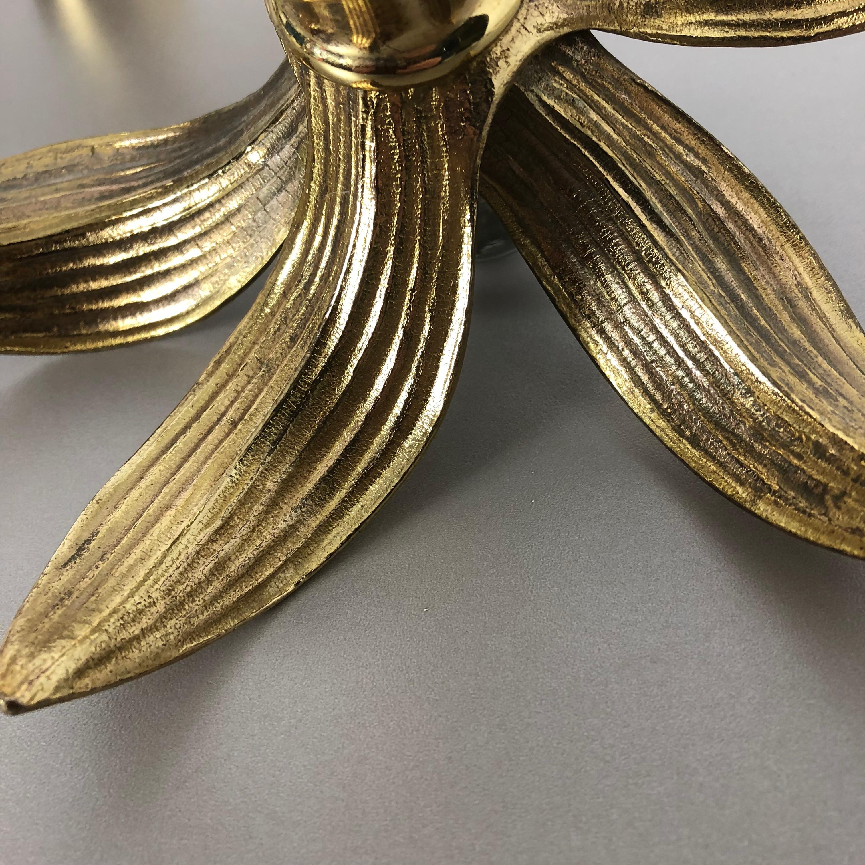 Set of 2 Floral Brutalist Brass Metal Wall Ceiling Light by Willy Daro, Belgium 8