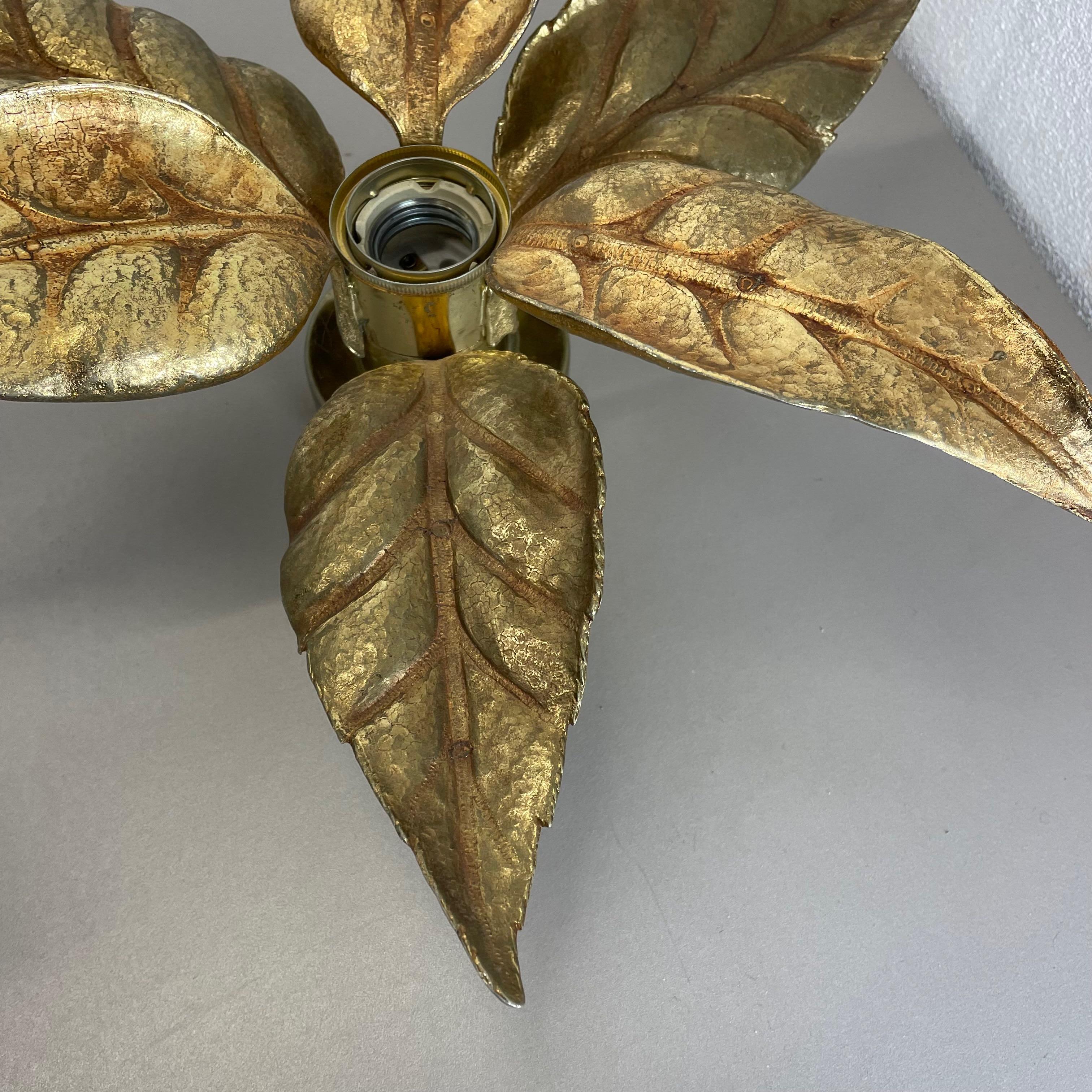 Set of 2 Floral Brutalist Brass Metal Wall Ceiling Light by Willy Daro, Belgium 11
