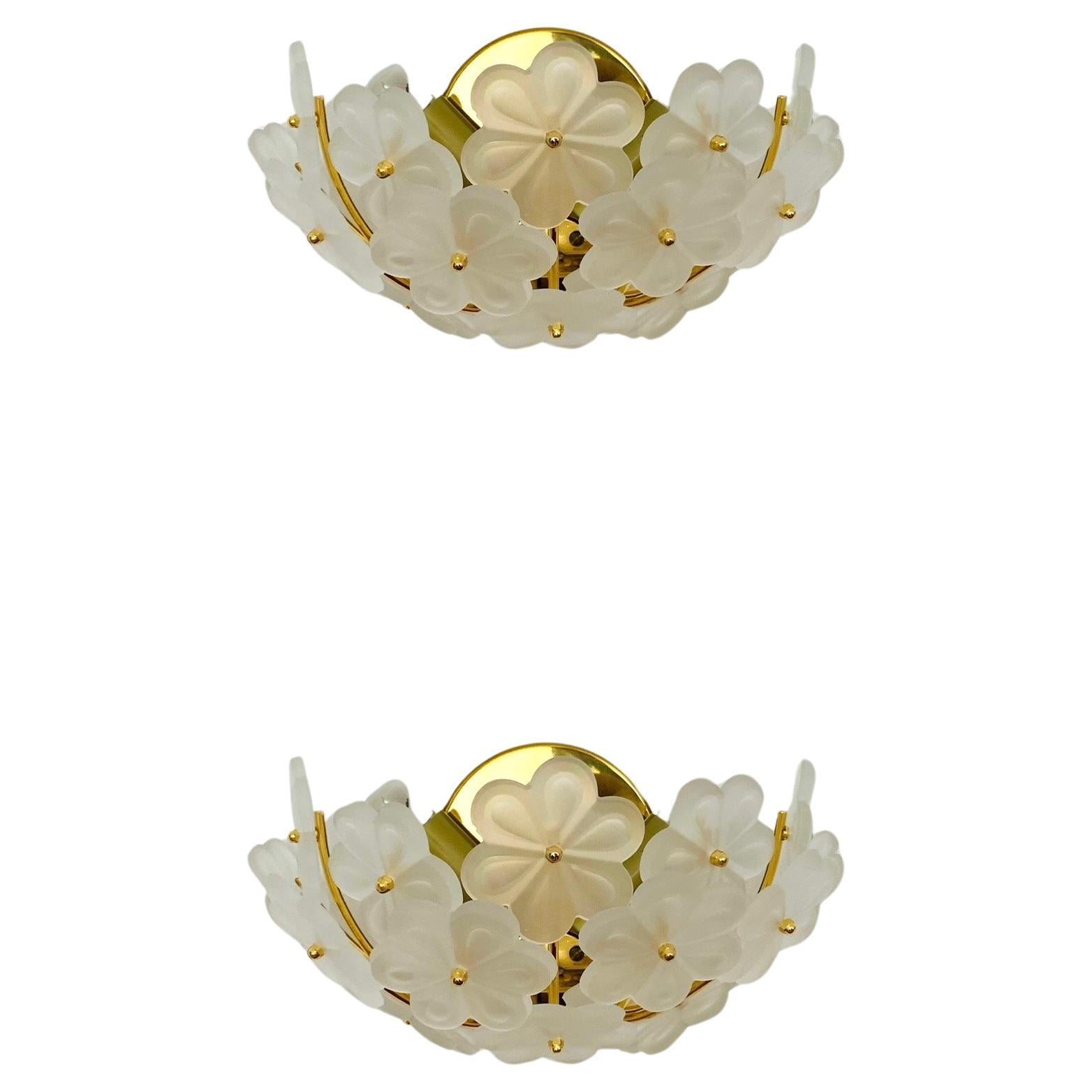 Set of 2 Floral Crystal Glass Wall Lamps by Ernst Palme