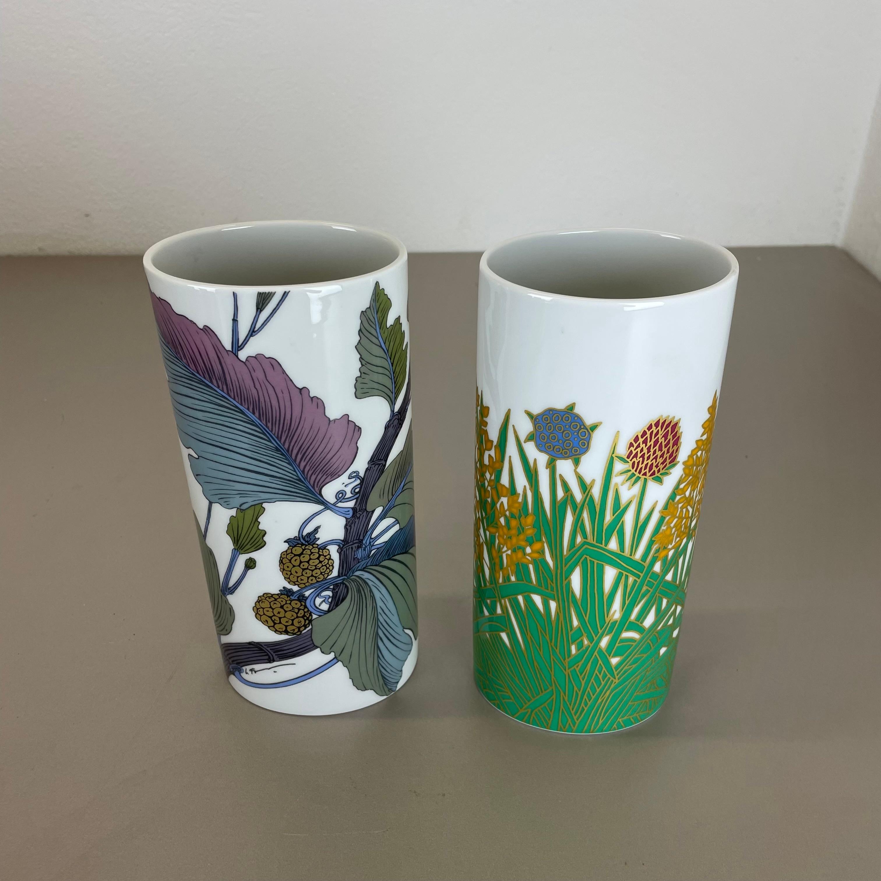 Mid-Century Modern Set of 2 Floral Vases by W. Bauer and A. Le Foll for Rosenthal, Germany, 1980s For Sale