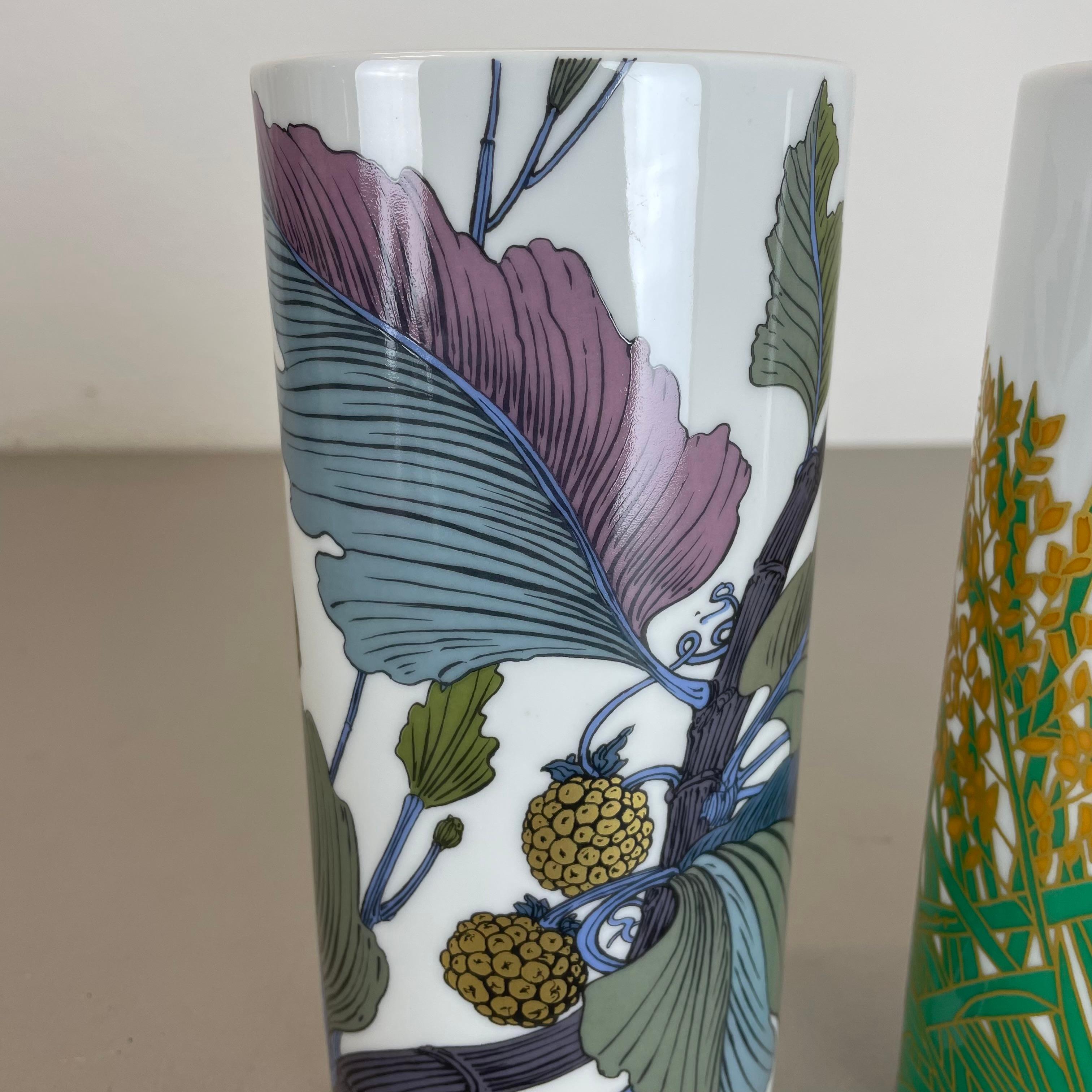 20th Century Set of 2 Floral Vases by W. Bauer and A. Le Foll for Rosenthal, Germany, 1980s For Sale