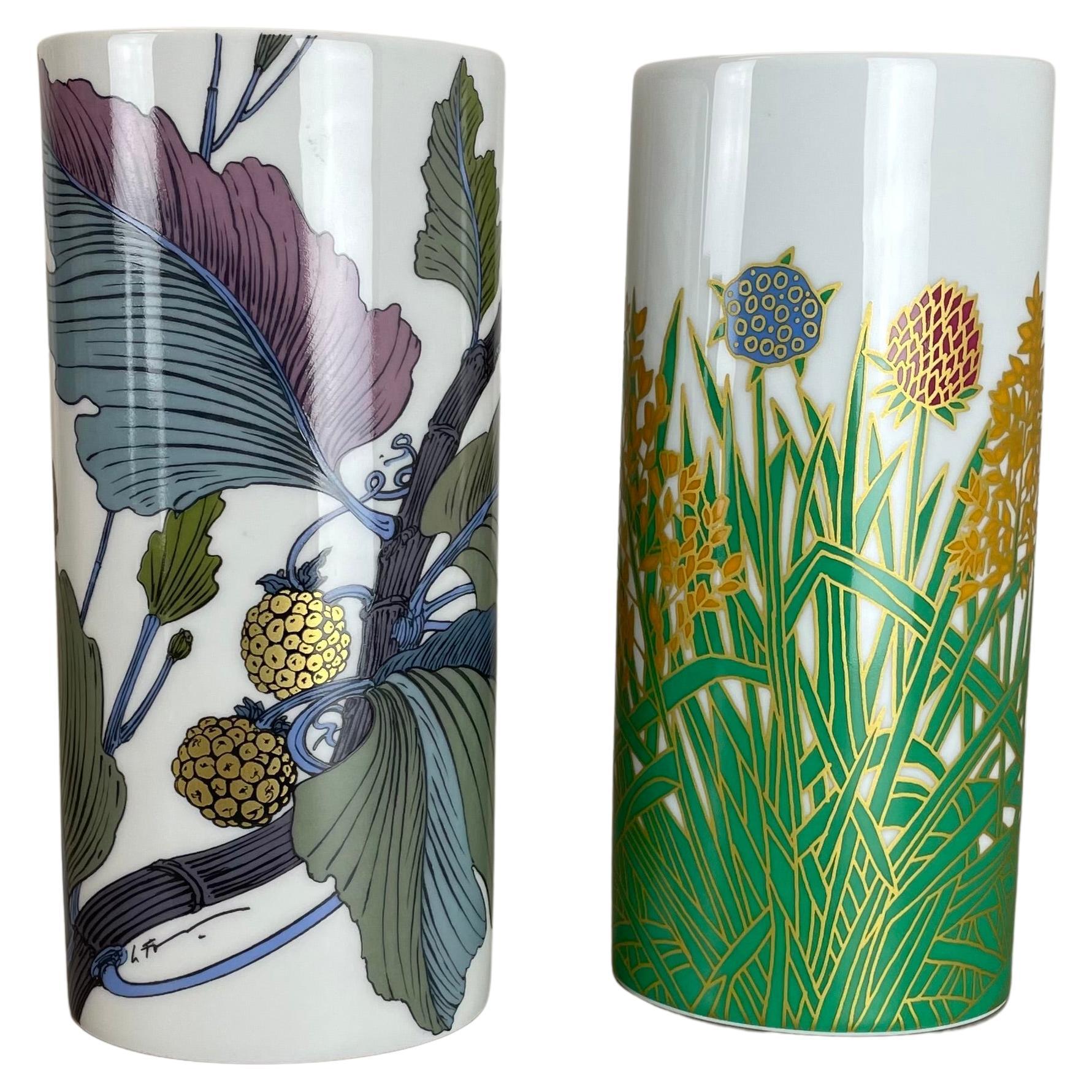 Set of 2 Floral Vases by W. Bauer and A. Le Foll for Rosenthal, Germany, 1980s For Sale