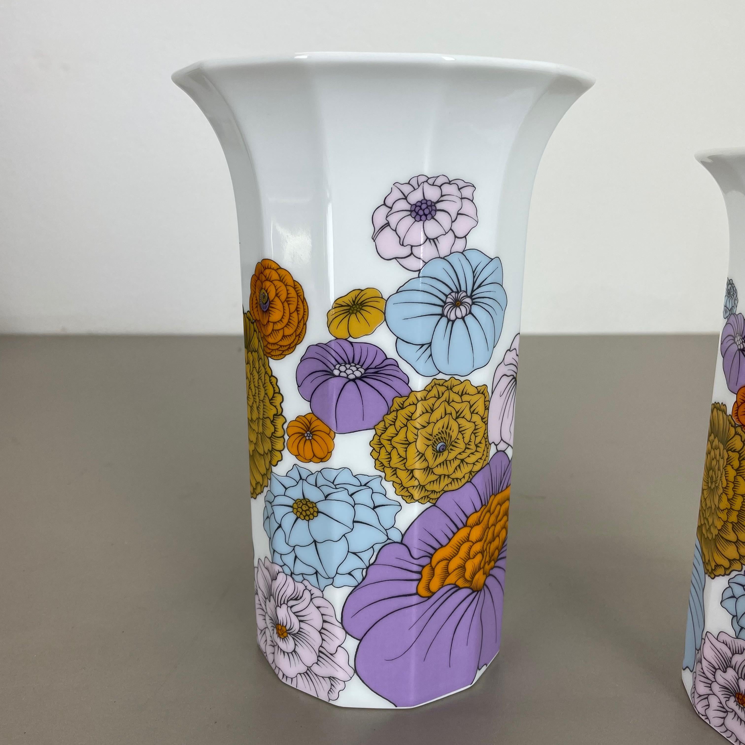 Mid-Century Modern Set of 2 Floral Vases Tapio Wirkkala Polygon Rosenthal Studio Line Germany 1980s For Sale