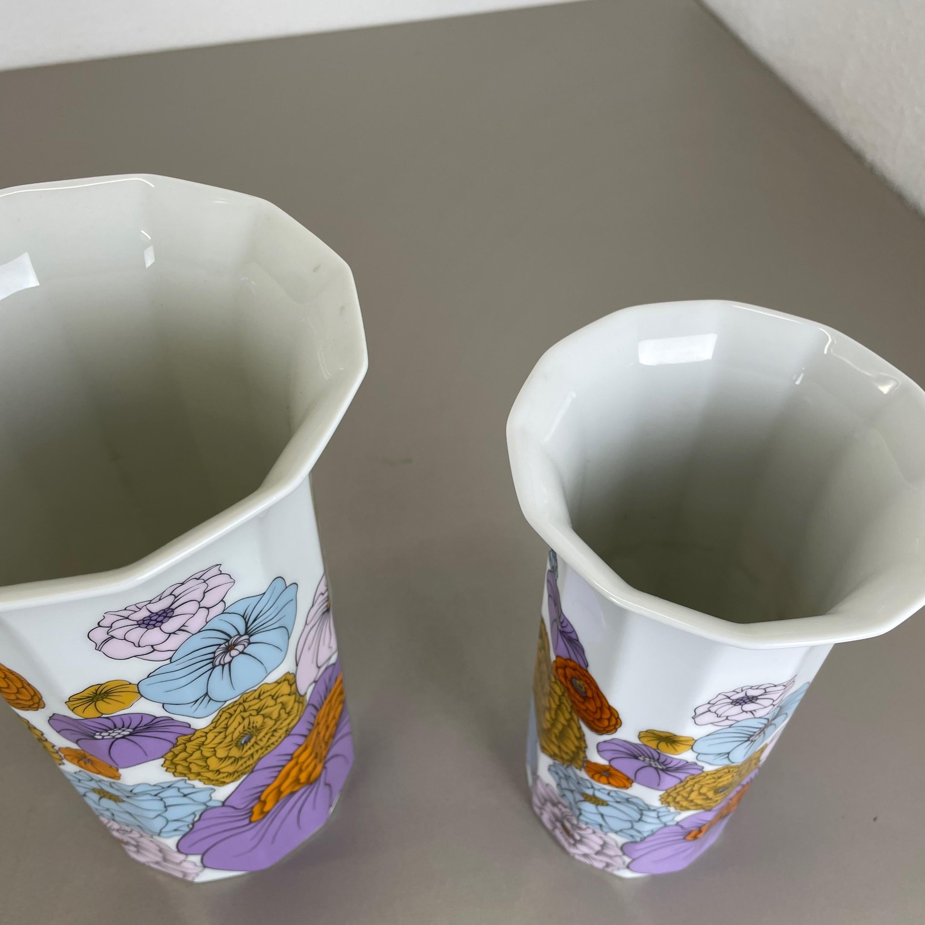 Porcelain Set of 2 Floral Vases Tapio Wirkkala Polygon Rosenthal Studio Line Germany 1980s For Sale