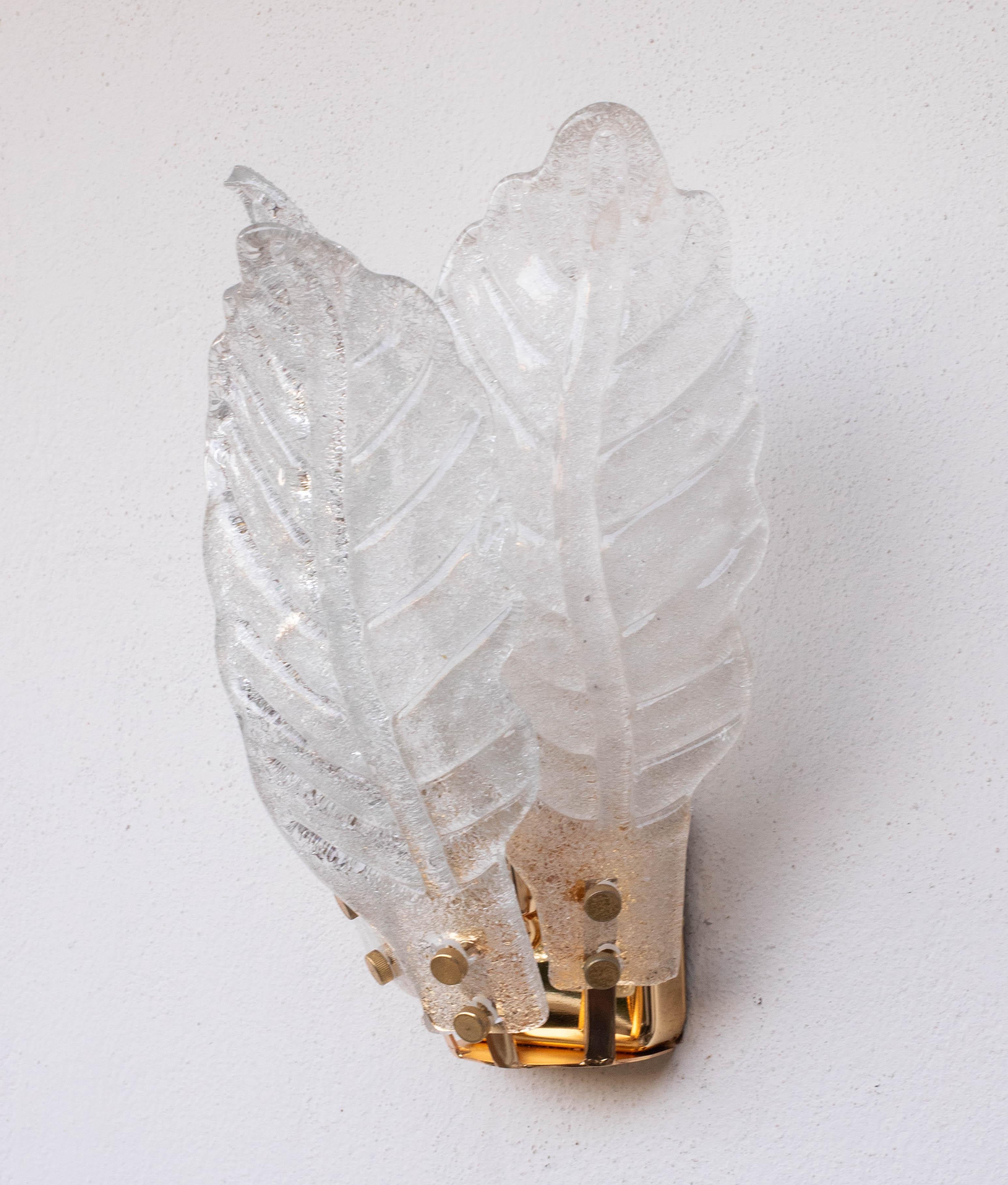 2er-Set Florenz, Elegante Murano Wandleuchte Transparente Blätter, 1970 (Muranoglas) im Angebot