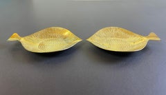 Set of 2 Flounder Ashtrays Brass by Grasoli Germany, Danish Modern Vibe, 1960s