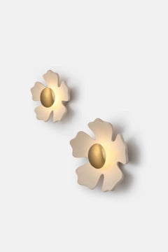 Set of 2 Flower Wall Lights, Ivory Ceramic and Brushed Gold, by Hatsu