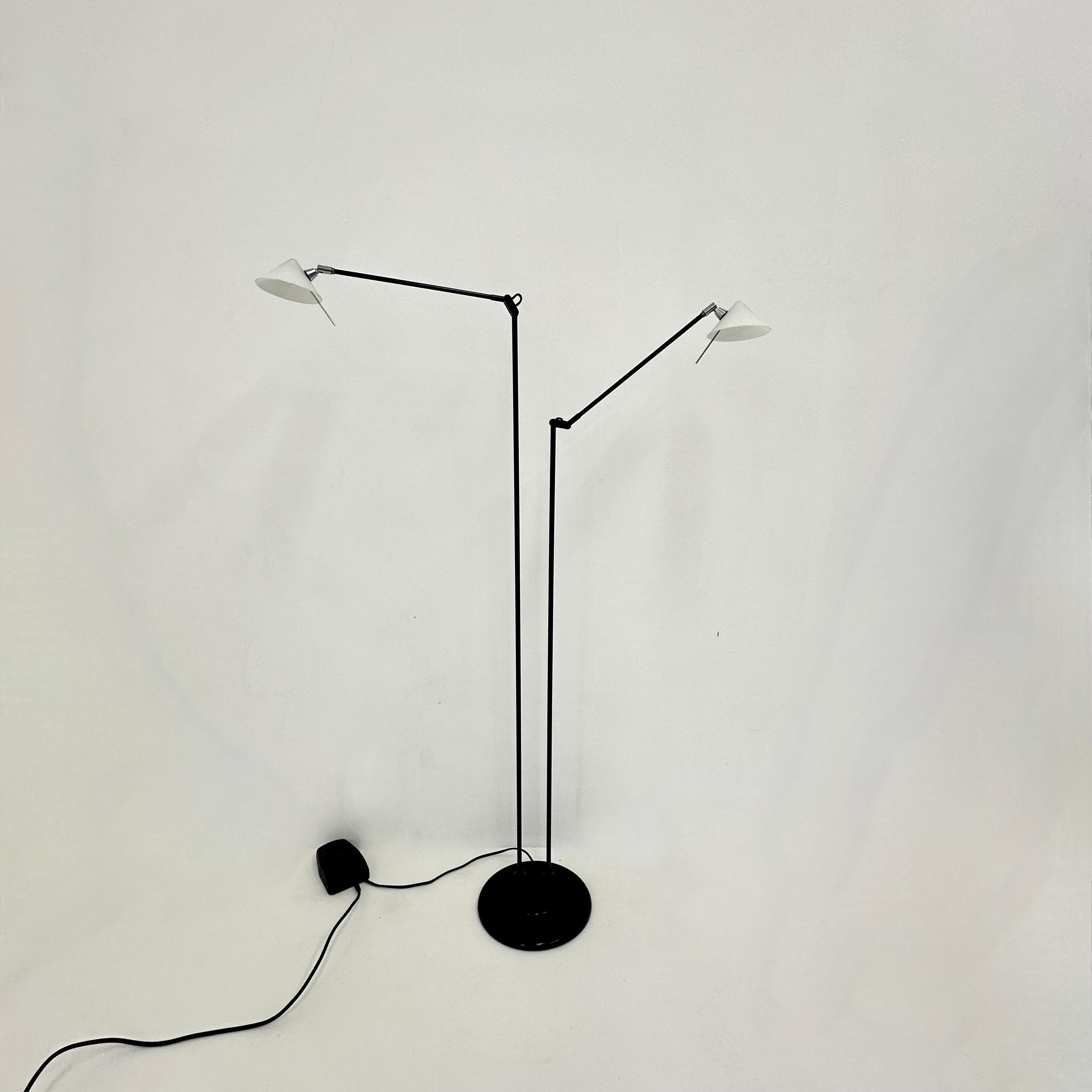 Dutch design Pola Amstelveen floor lamp minimalistic design , 1980’s

Dimensions: 170cm H, 104cmW, 25cmD  adjustable in many ways.
Material: Metal , glass
Producer: Pola Amstelveen
Period: 1980’s
Origin: the Netherlands
Condition: Good one of the