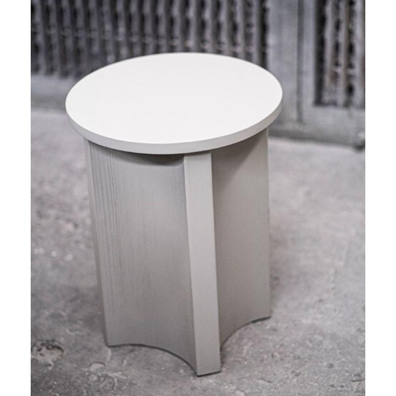Set of 2, fold serie sidetable, stool by Marianne
Materials: Larch veneer and finished with a gray lacquer and a PU lacquer
Dimensions: R 35 x H 45cm

Also available custom made

The stool is made of a larch veneer and finished with a gray