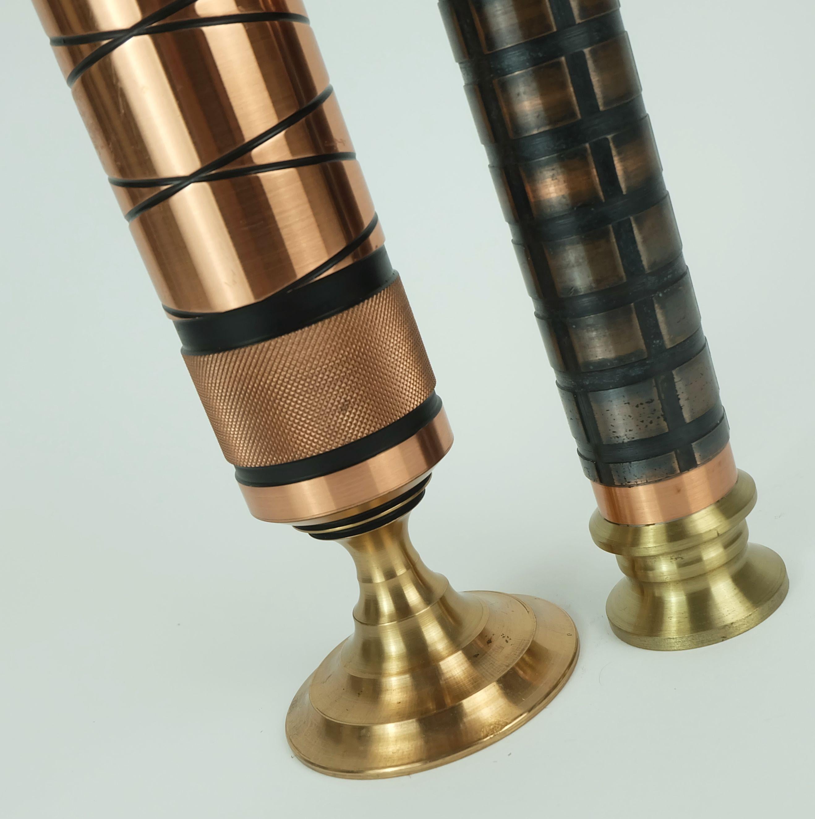set of 2 footed copper brass VASES brutalist minimalist design 1960s For Sale 4