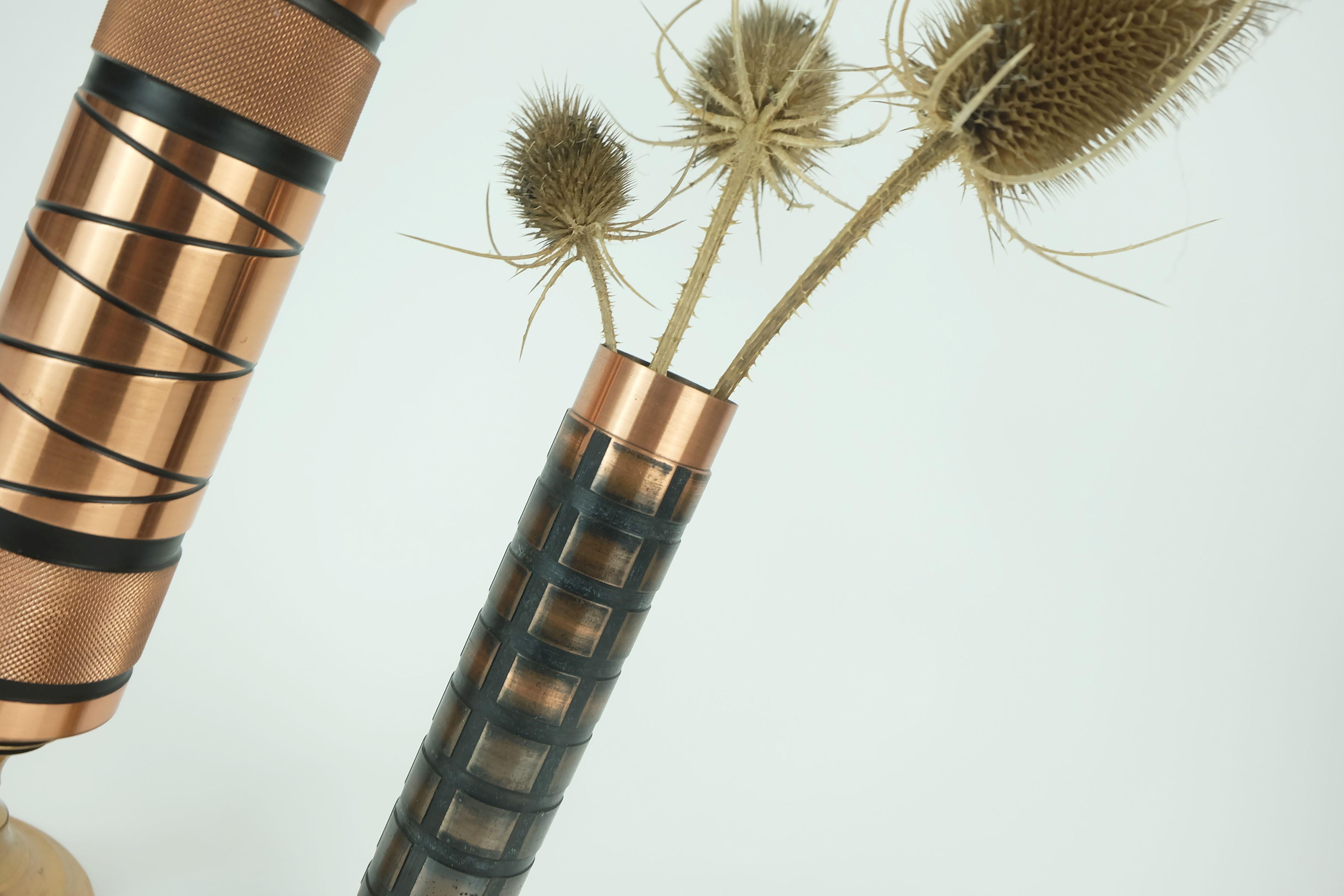 Brass set of 2 footed copper brass VASES brutalist minimalist design 1960s For Sale