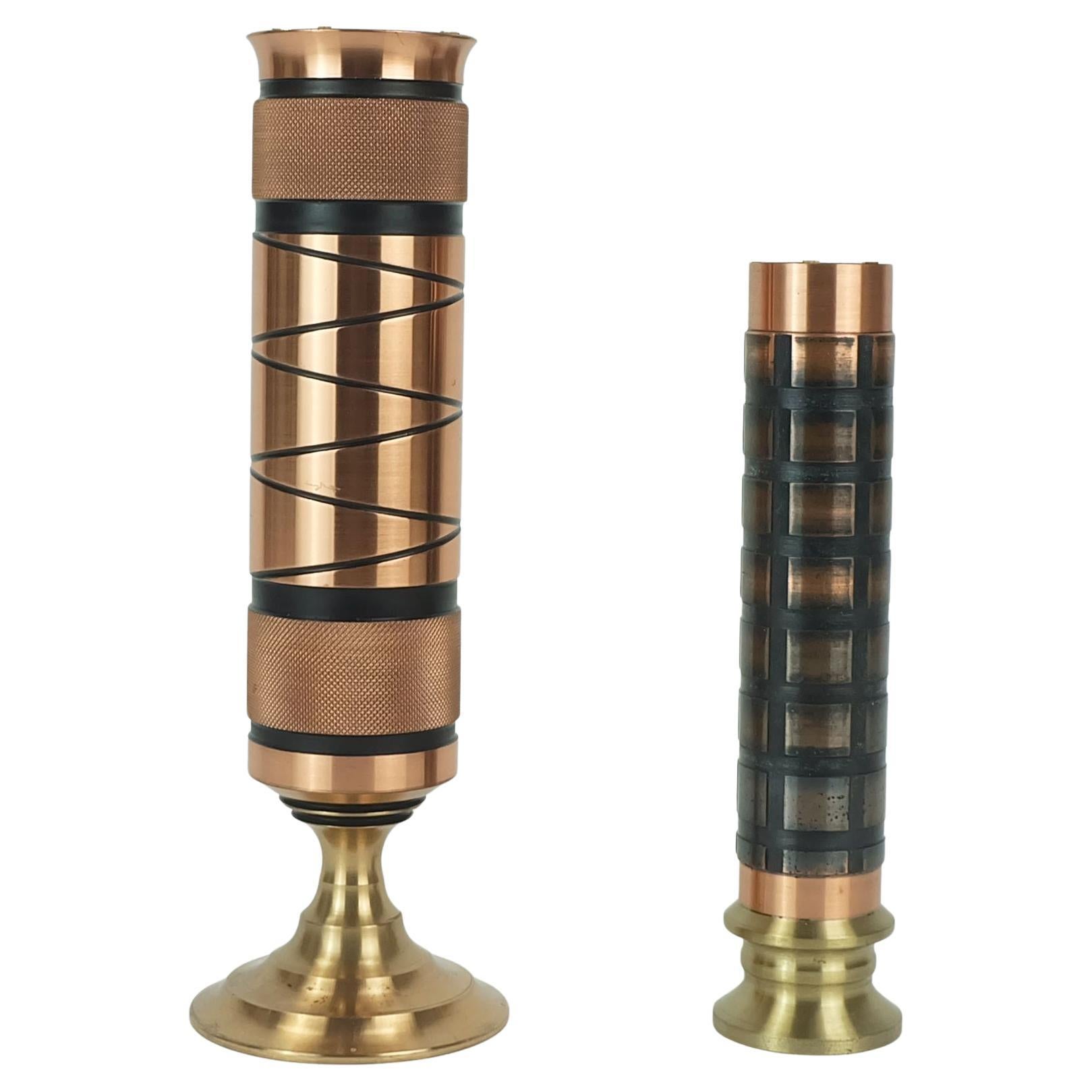 set of 2 footed copper brass VASES brutalist minimalist design 1960s