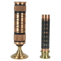 Set aus 2 Fuß aus Kupfer und Messing VASES brutalistischem, minimalistischem Design 1960er Jahre