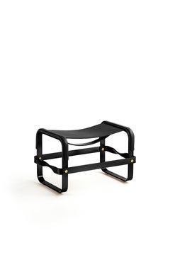 Set of 2 Footstool Black Smoke Steel & Black Leather, Modern Style, Wanderlust