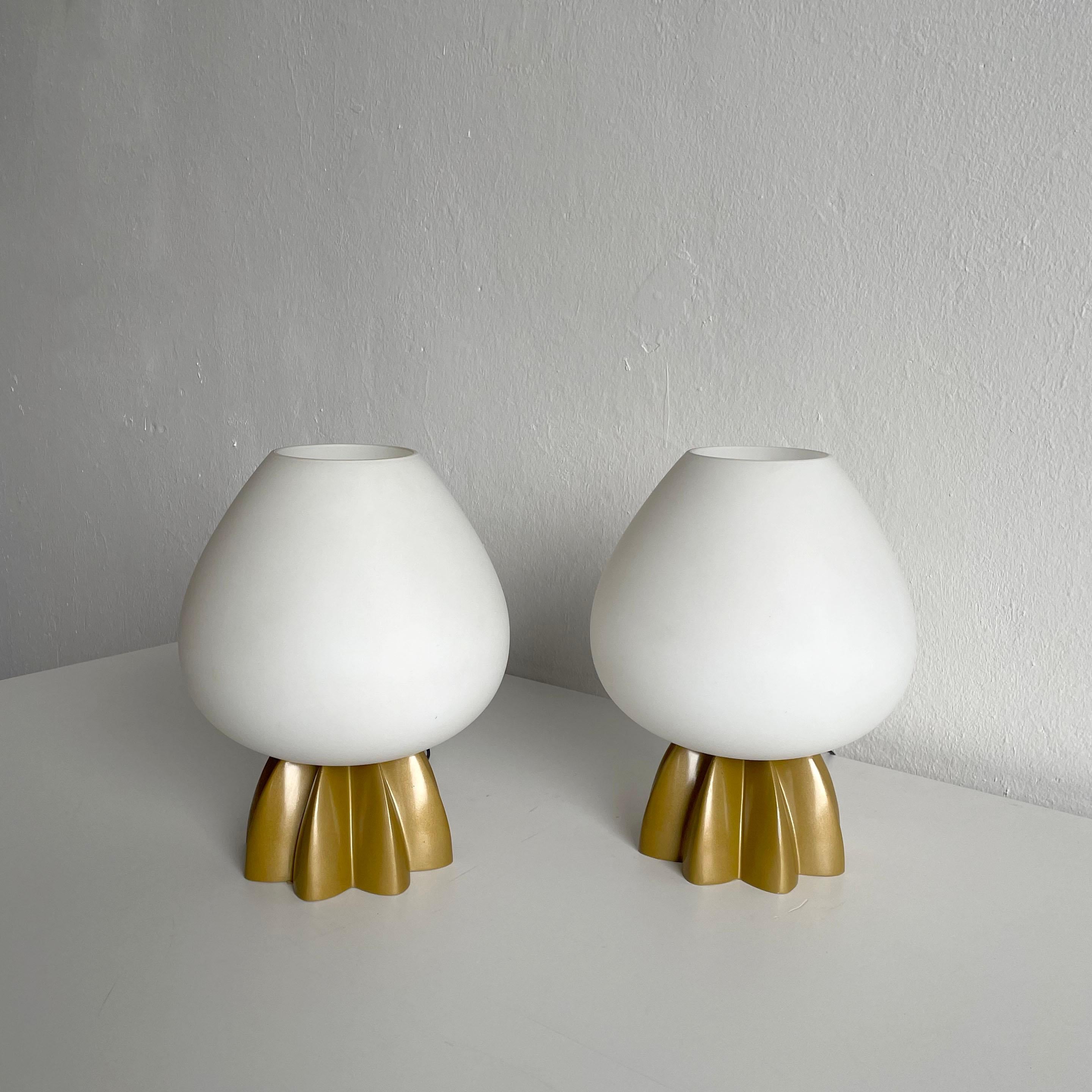 Pair of very rare table lamps by Rodolfo Dordoni for Italian company Foscarini with Murano Vetri Lampshades. 
The name of this rare model of the lamps is '' Fruits Tavolo ''.

Both lamps are in good vintage condition. The glass shades have some