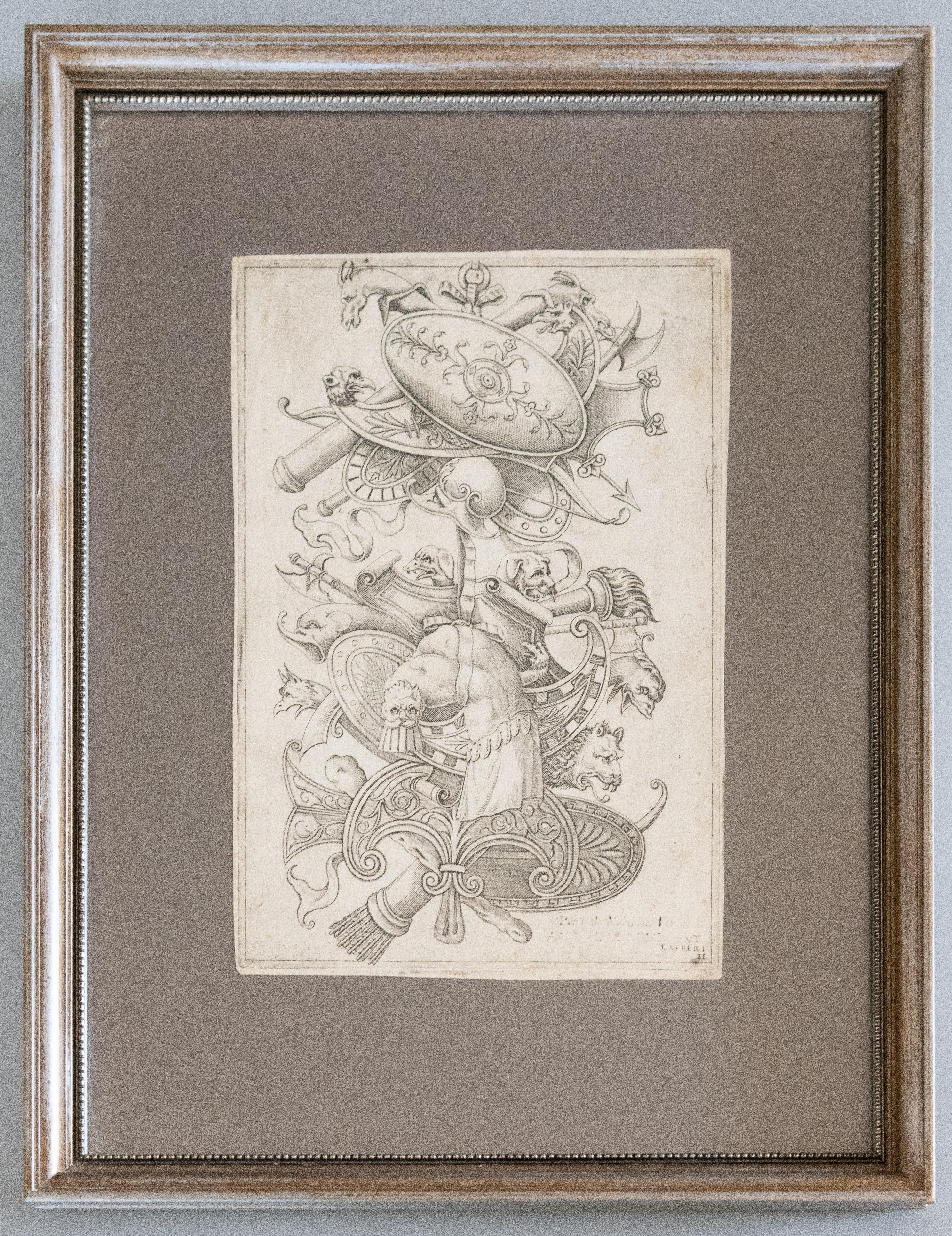 18th Century and Earlier Set of 2 Framed Antique Italian Neoclassical 1553 Engravings by Antonio Lafreri For Sale