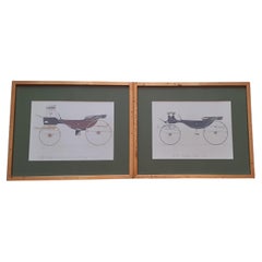 Set of 2 Framed Carriages Engravings from the Hermès Collection RARE