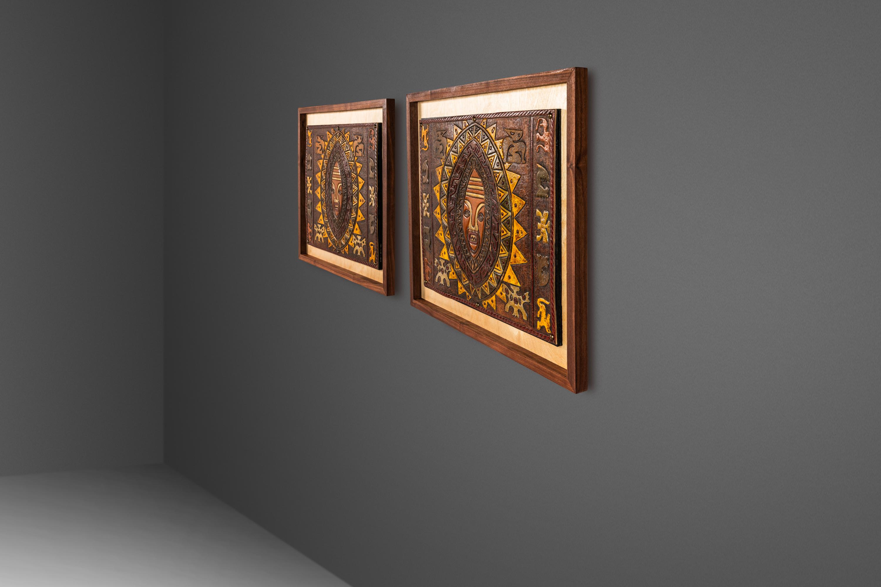 Set of 2 Framed Leather Pre-Columbian Art by Angel Pazmino, Ecuador, c. 1960s For Sale 5