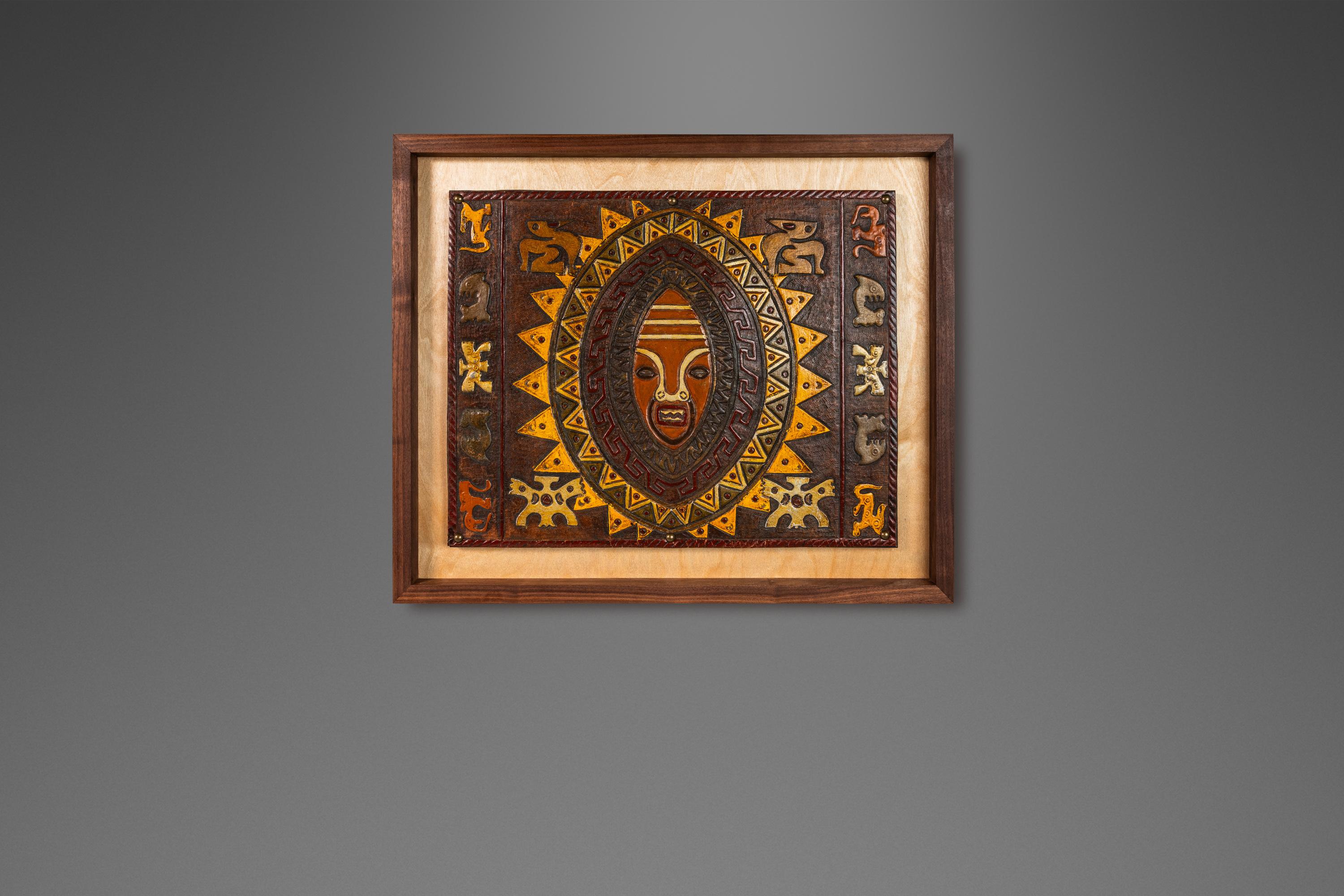 Set of 2 Framed Leather Pre-Columbian Art by Angel Pazmino, Ecuador, c. 1960s For Sale 7