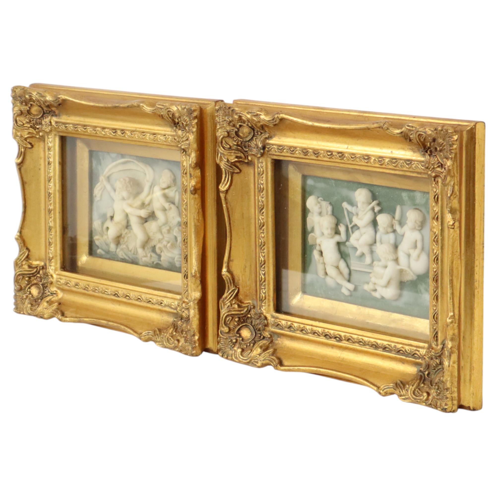 Barocco Set di 2 targhe incorniciate in alabastro Biggs and Sons London in vendita