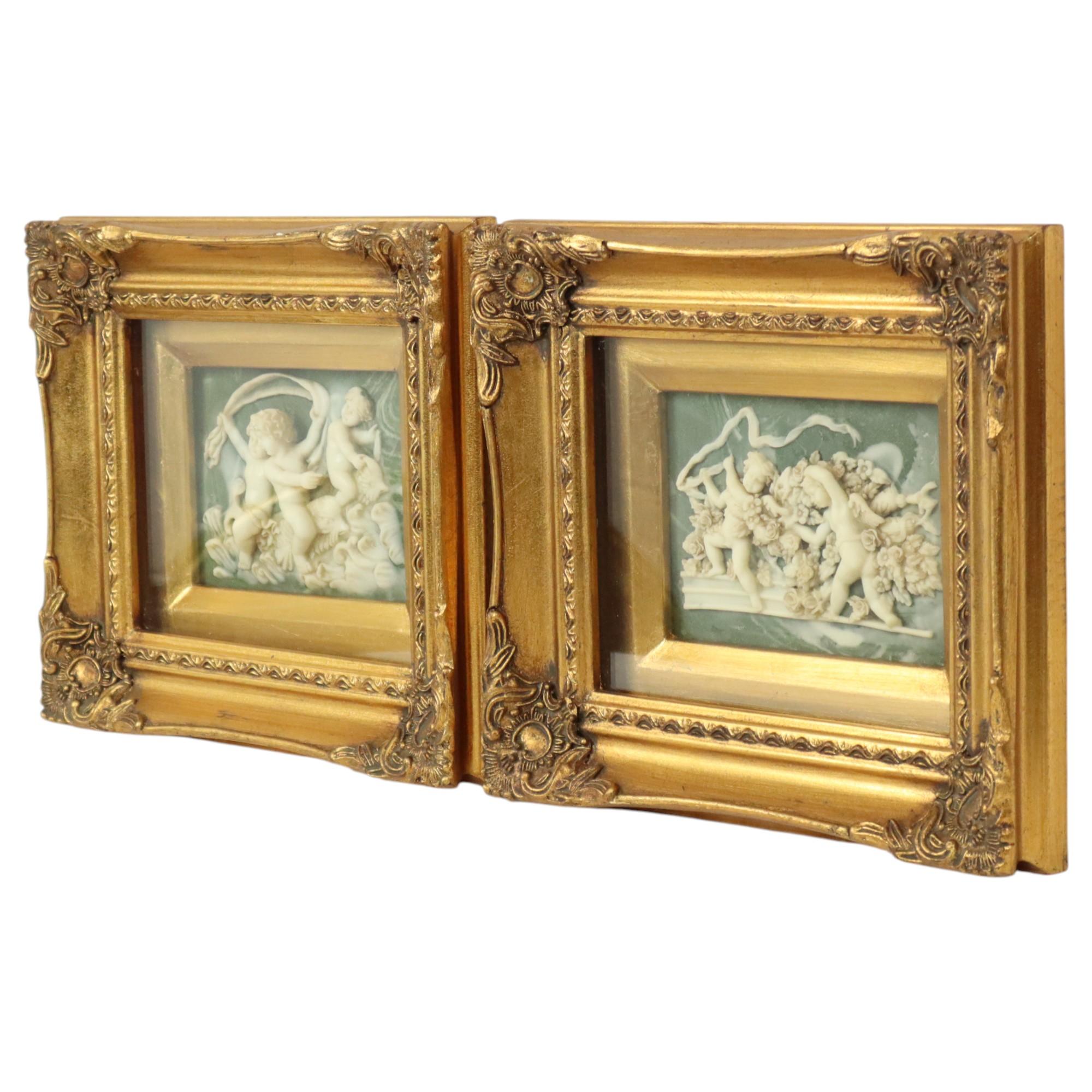 Juego de 2 placas enmarcadas Alabastro Biggs and Sons London Barroco en venta