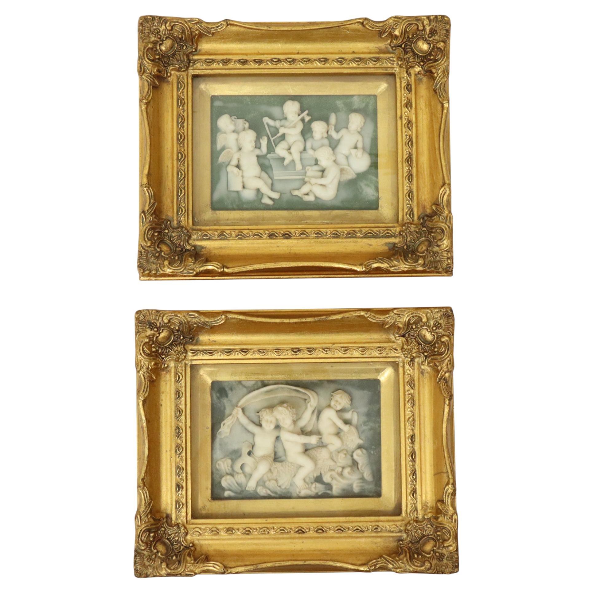 Juego de 2 placas enmarcadas Alabastro Biggs and Sons London