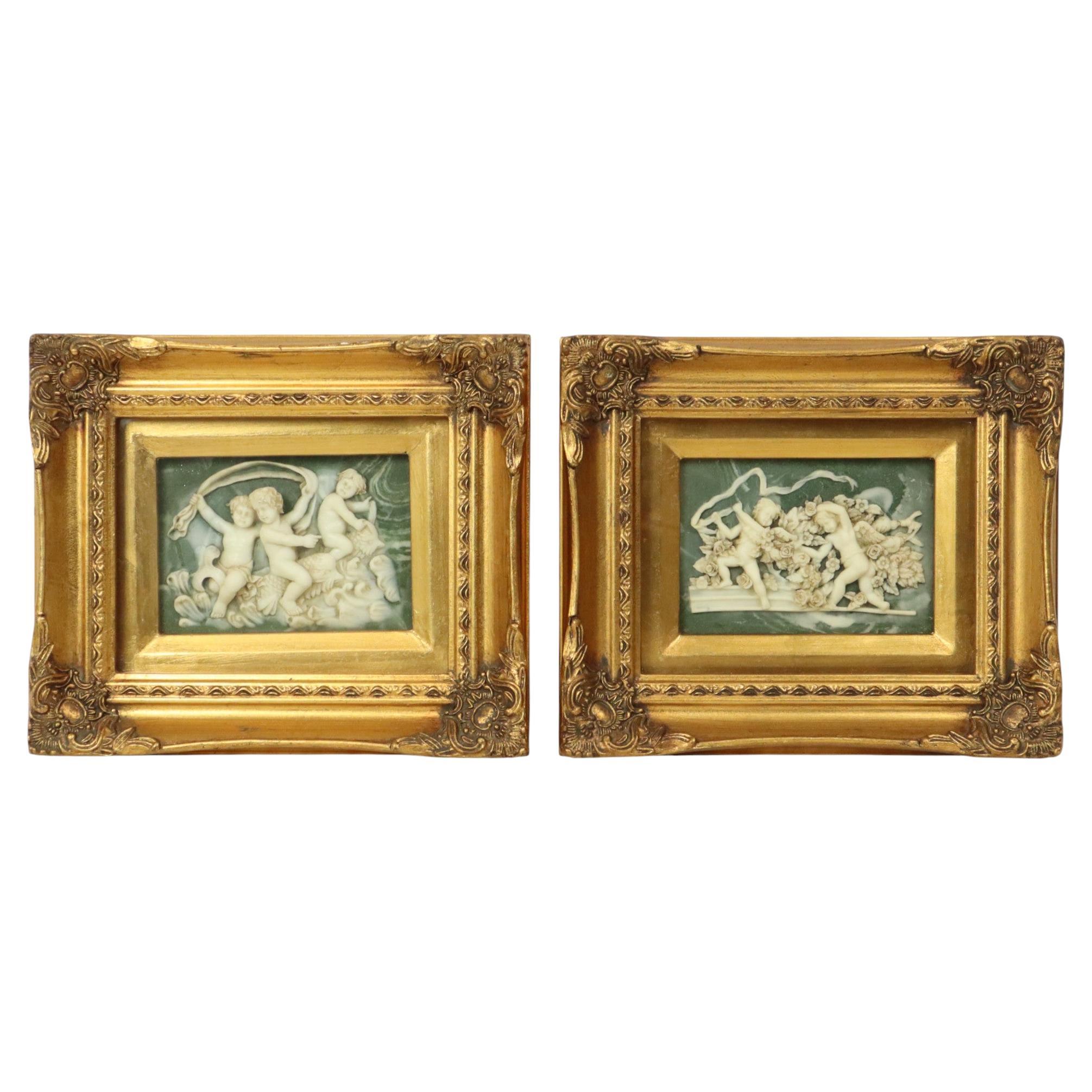 Set of 2 Framed Plaques Alabaster Biggs and Sons London