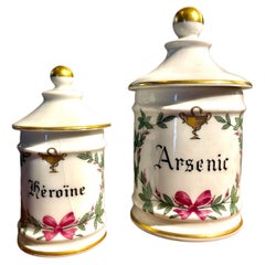 Set of 2 French Apothecary Jar Arsenic and Heroin 19th Porcelain Limoges Drug