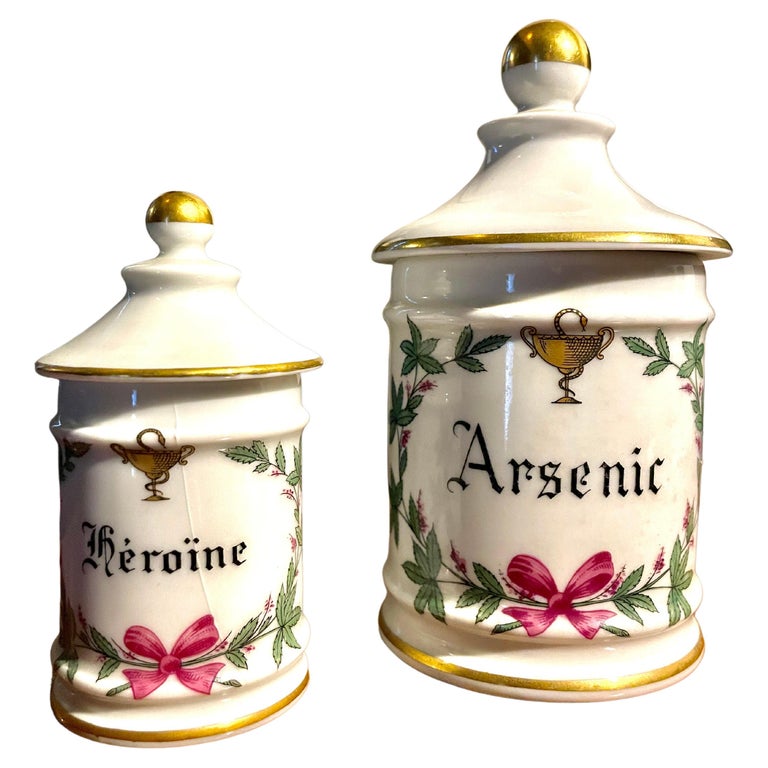 Set of 2 French Apothecary Jar Arsenic and Heroin 19th Porcelain