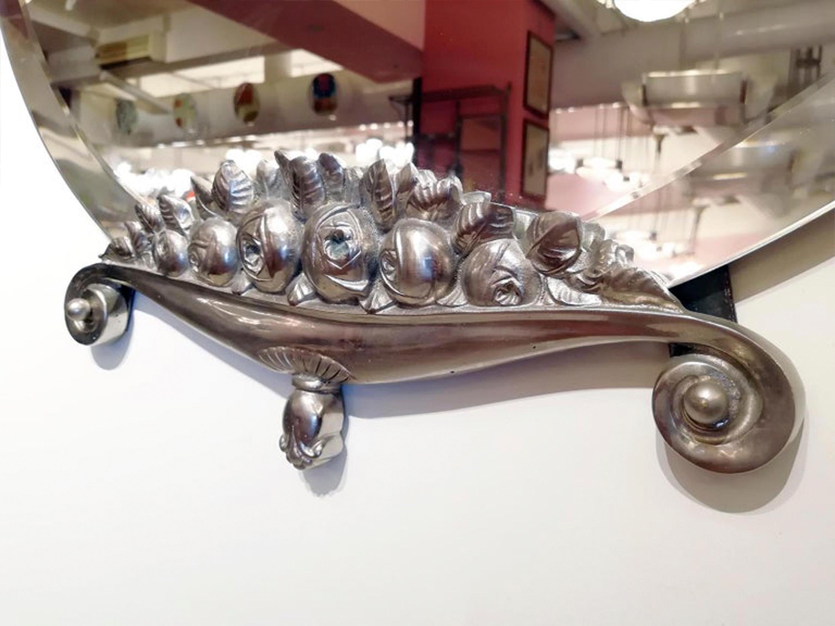 Set di 2 specchi da parete nichelati in stile Art&Deco francese, circa anni '80 in vendita 3