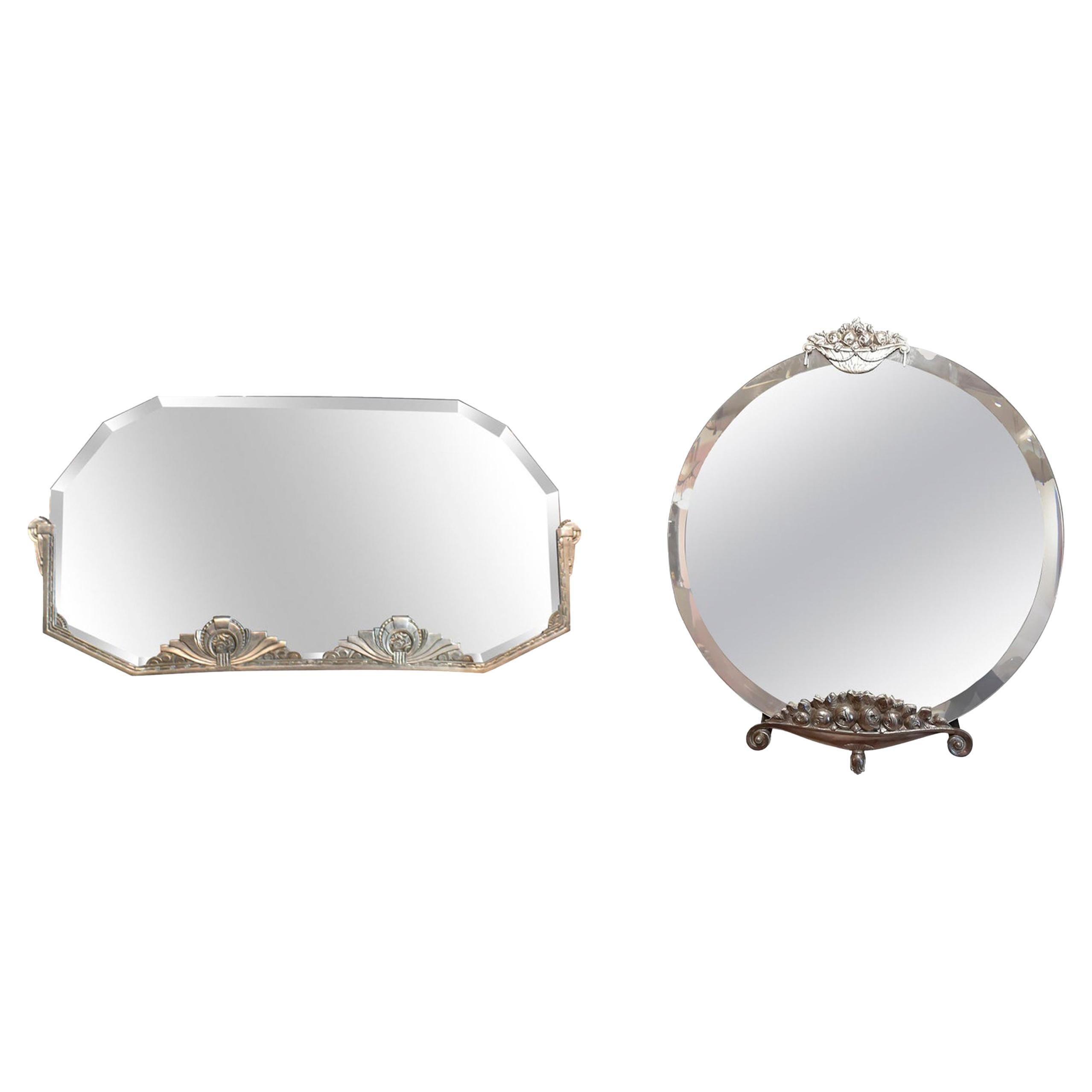 Set di 2 specchi da parete nichelati in stile Art&Deco francese, circa anni
80