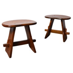 Set Of 2 French Artisan Stools 1960s