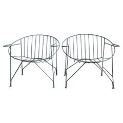 Set of 2 French Artisanal Mid-Century Painted Hand Wrought Iron Chair, Ca 1950s