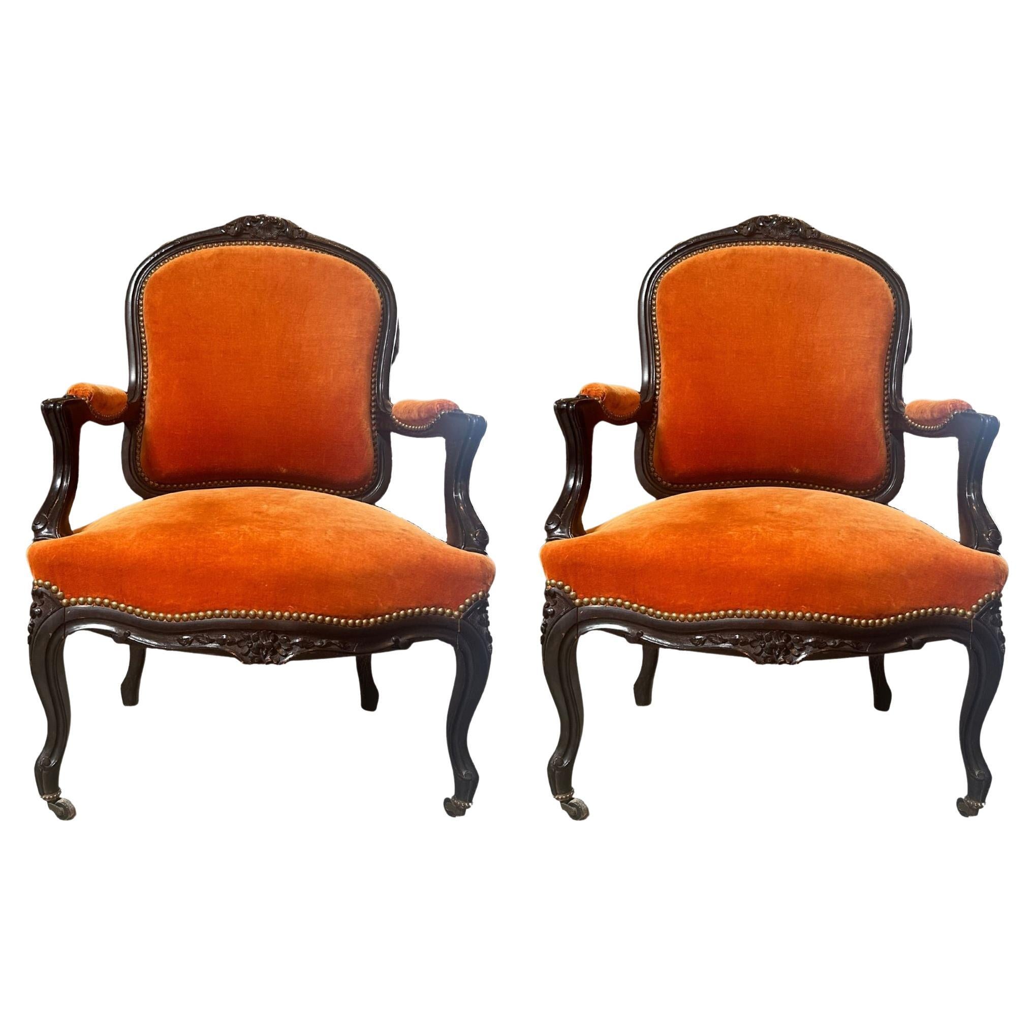 French 19th Century Chairs with Original Black Patina - Set of 2 For Sale