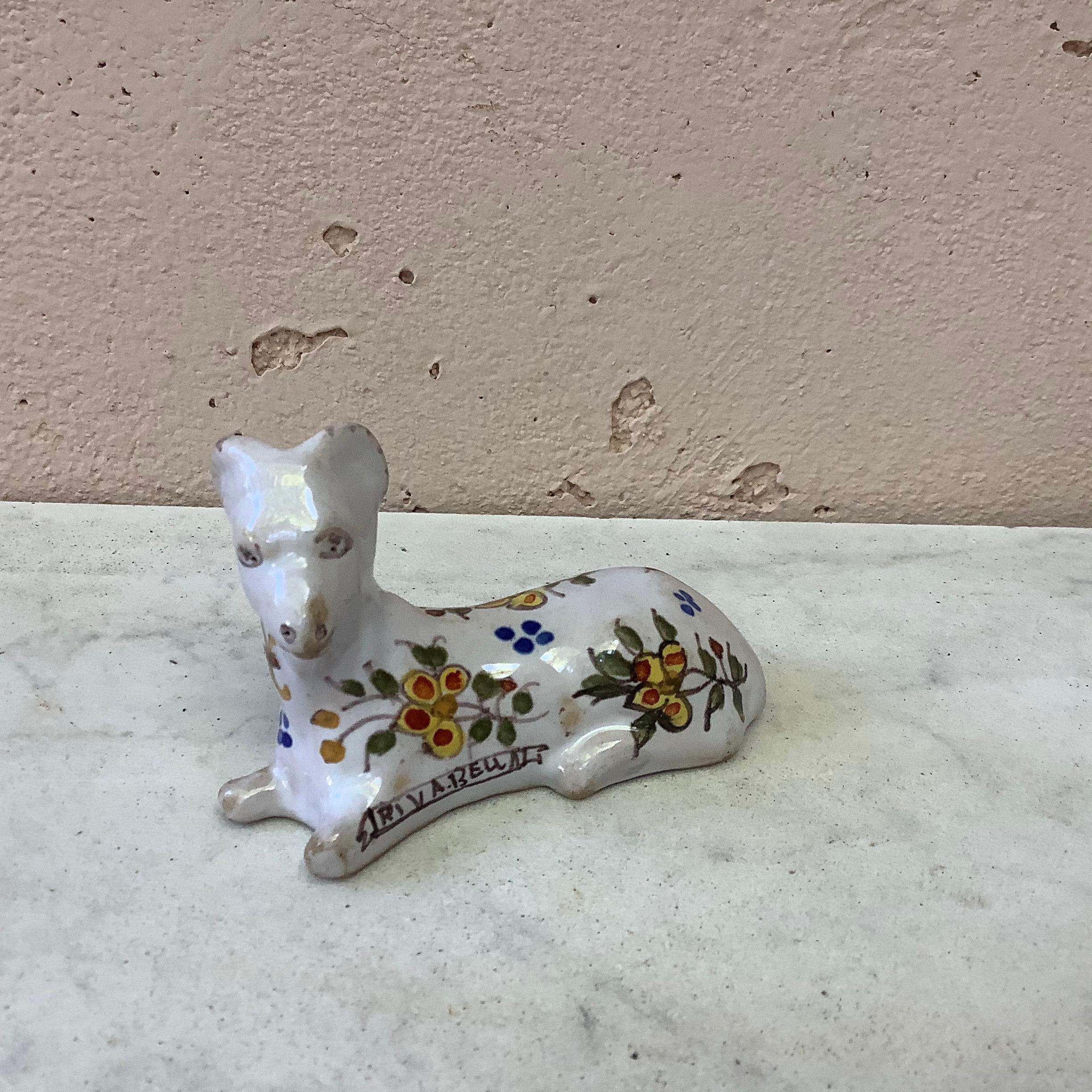 Set of 2 French Faience Dog and Ram Knife Rests Desvres, circa 1890 In Good Condition For Sale In Austin, TX