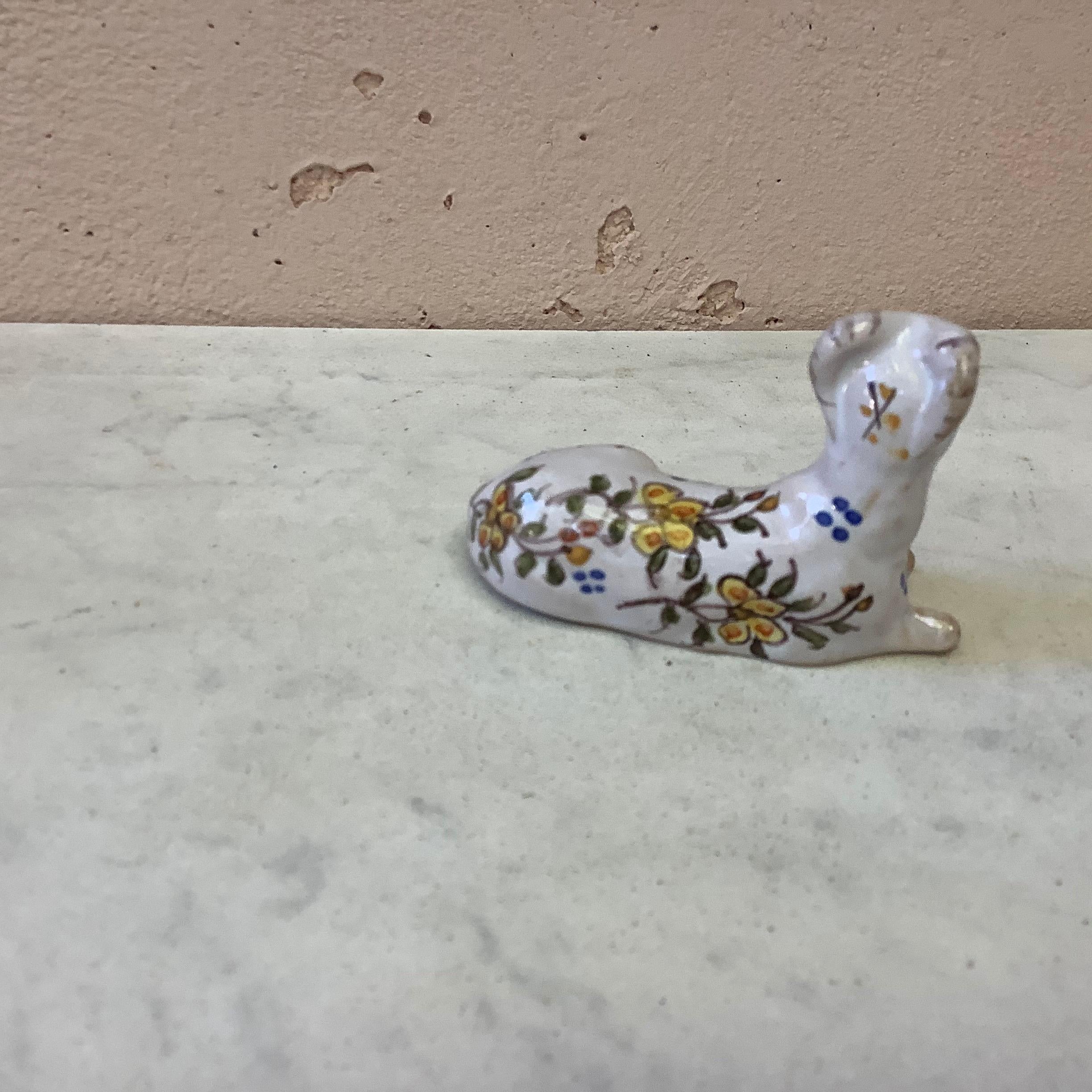 Late 19th Century Set of 2 French Faience Dog and Ram Knife Rests Desvres, circa 1890 For Sale