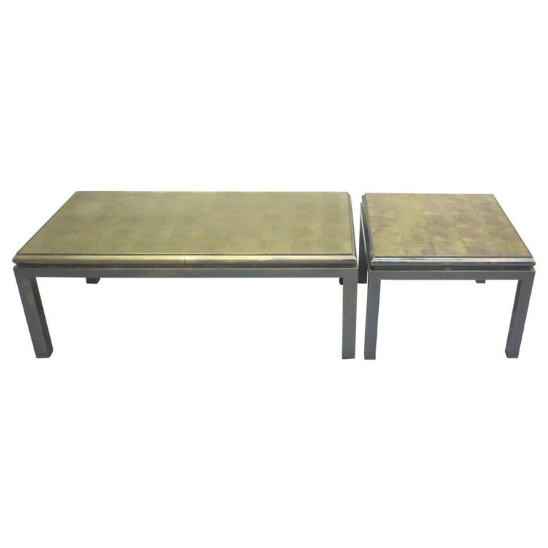 Set of 2 French Gilt 'Verre Églomisé' Coffee Tables by Guy Lefevre for Jansen For Sale