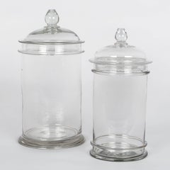 Set of 2 French Hand-Blown Glass Apothecary Jars, Mid-Century