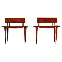 Set of 2 French Mid-Century Nightstands - Vintage High Gloss Bedside Tables-60s Set of 2 French Mid-Century Nightstands - Vintage High Gloss Bedside Tables-60s