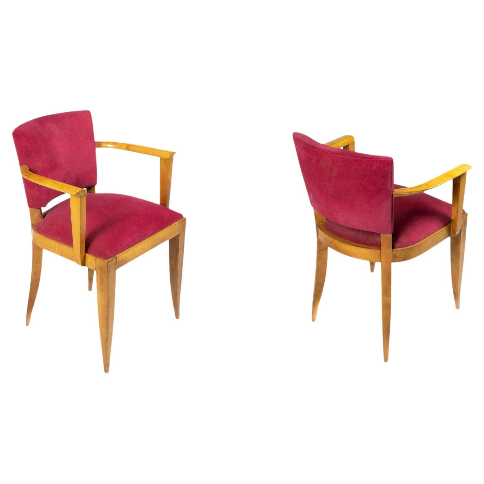 Satz von 2 französischen rosa Bridge-Stühlen, 1940er-Jahre 