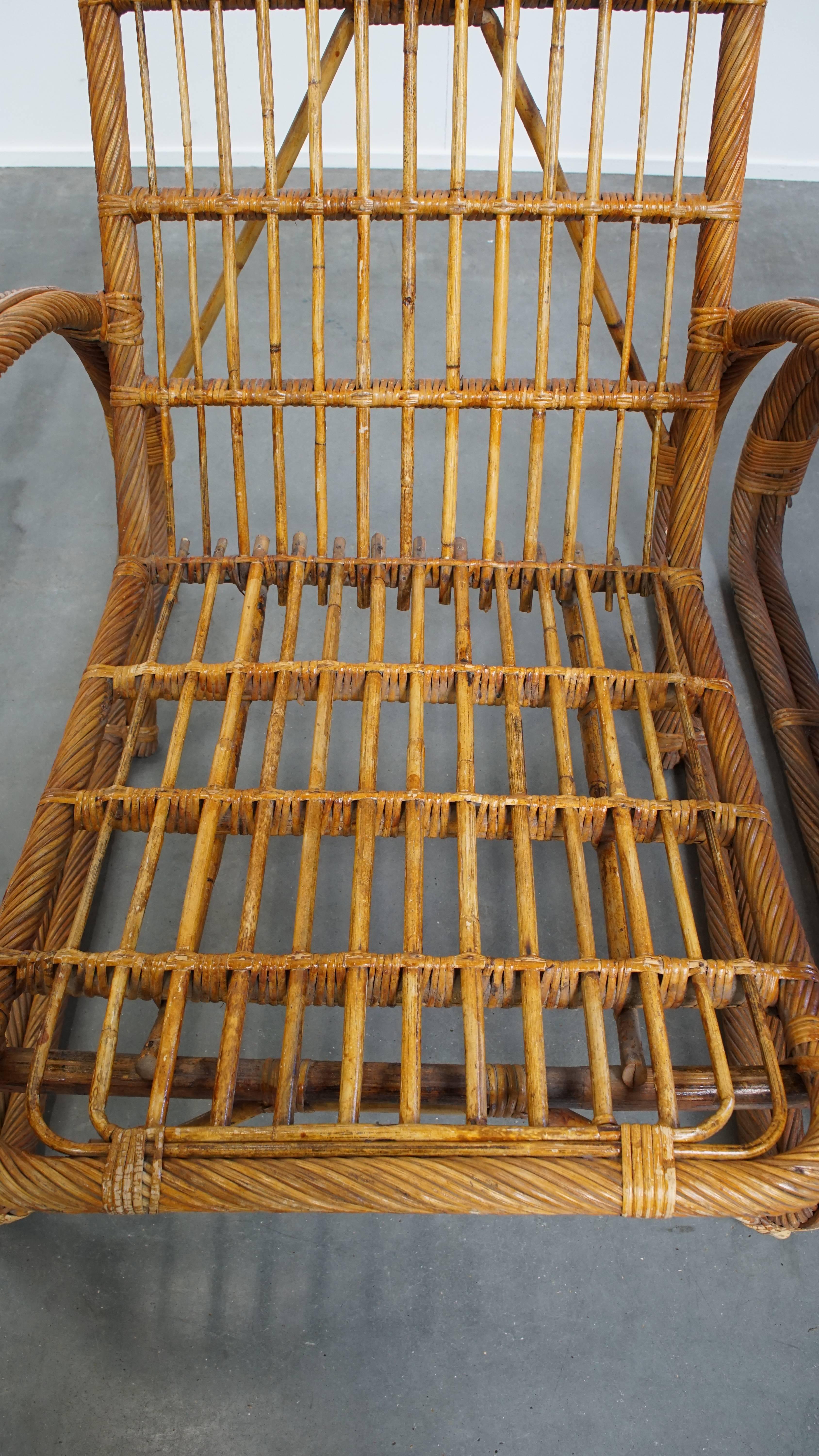 Set of 2 French Rattan Vintage Design Armchairs from the 1950s In Fair Condition For Sale In Harderwijk, NL