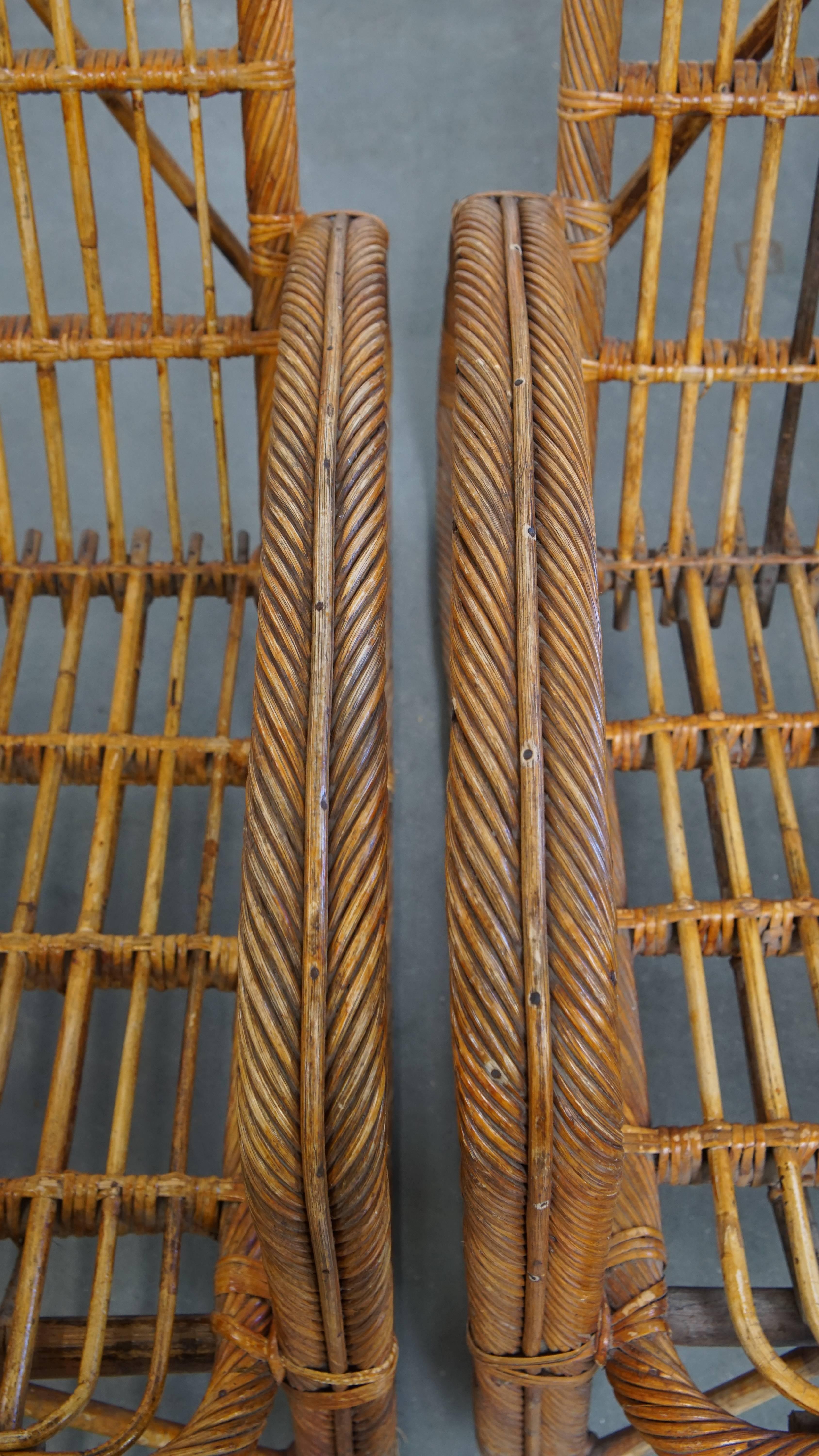 Set of 2 French Rattan Vintage Design Armchairs from the 1950s For Sale 2