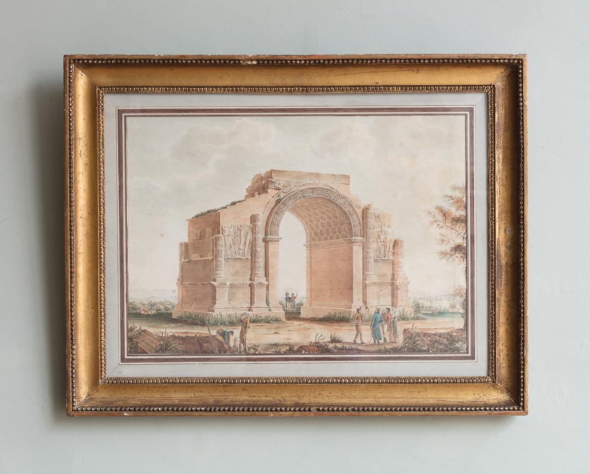 Conjunto de 2 Acuarelas de la Escuela Francesa Pintura, del Arco de Triunfo en Glanum en Bueno estado para la venta en London, GB