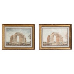 Set di 2 acquerelli di scuola francese raffiguranti l'Arco di Trionfo a Glanum