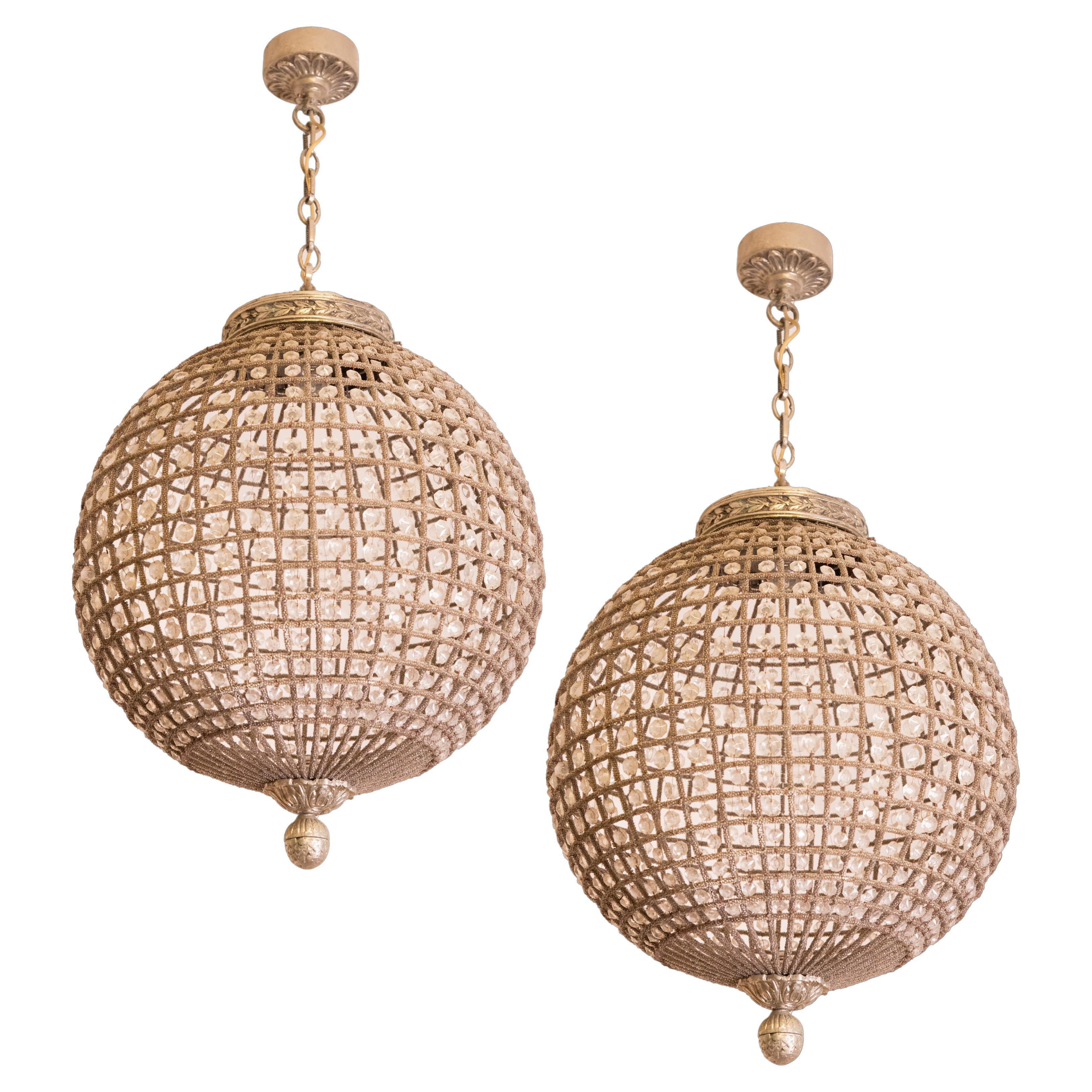 Set of 2 French Sphere Chandelier Emperor Style, 1970s