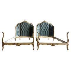 Set of 2 French Style Upholstered Twin Beds