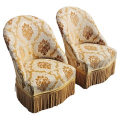 Set of 2 French Vintage Crapaud Seater-Lounge Seater-Boudoir Chairs-50s