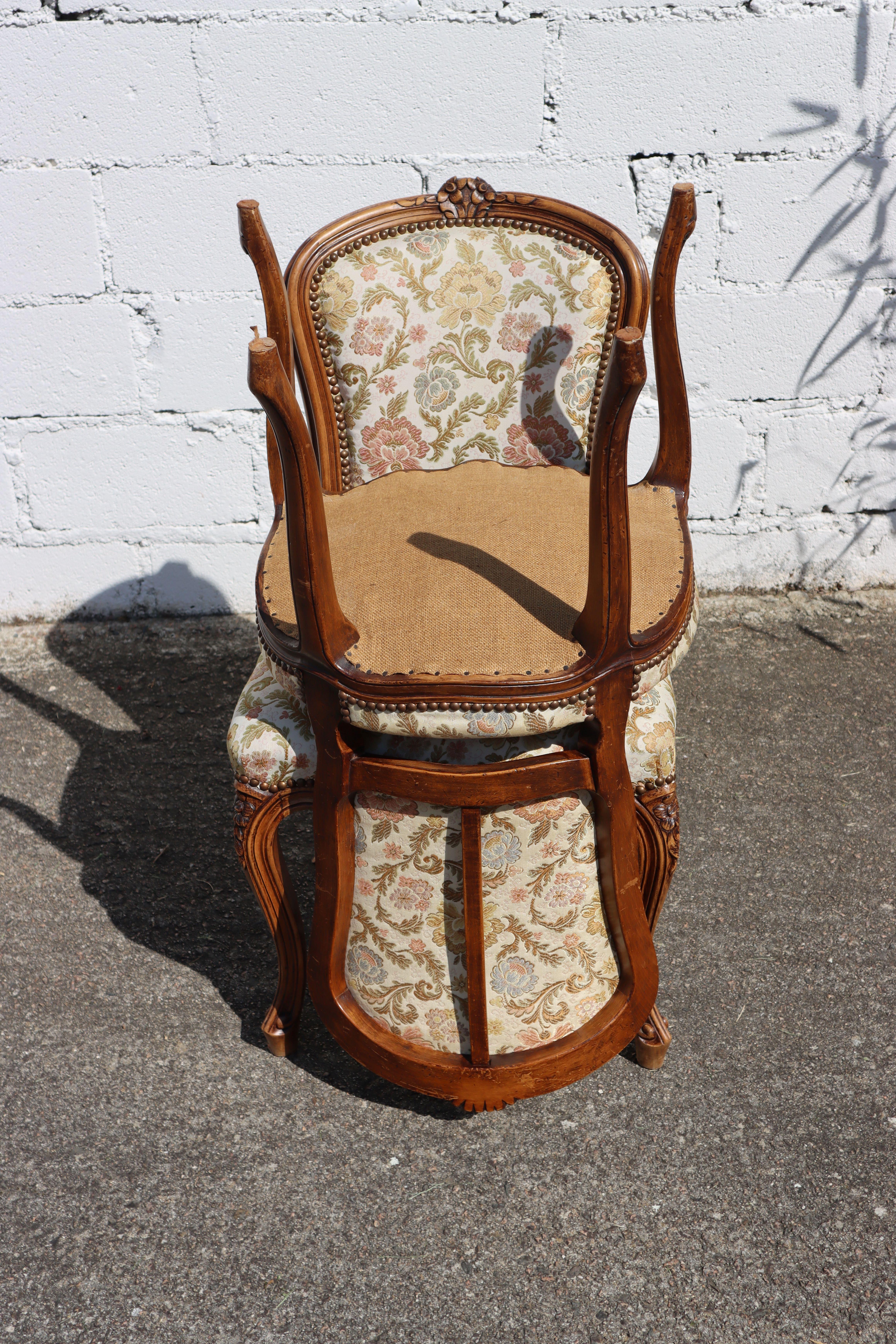 Set of 2 French Vintage Wooden Dining Chairs-Salon Chairs -Style Louis XV-50s 4