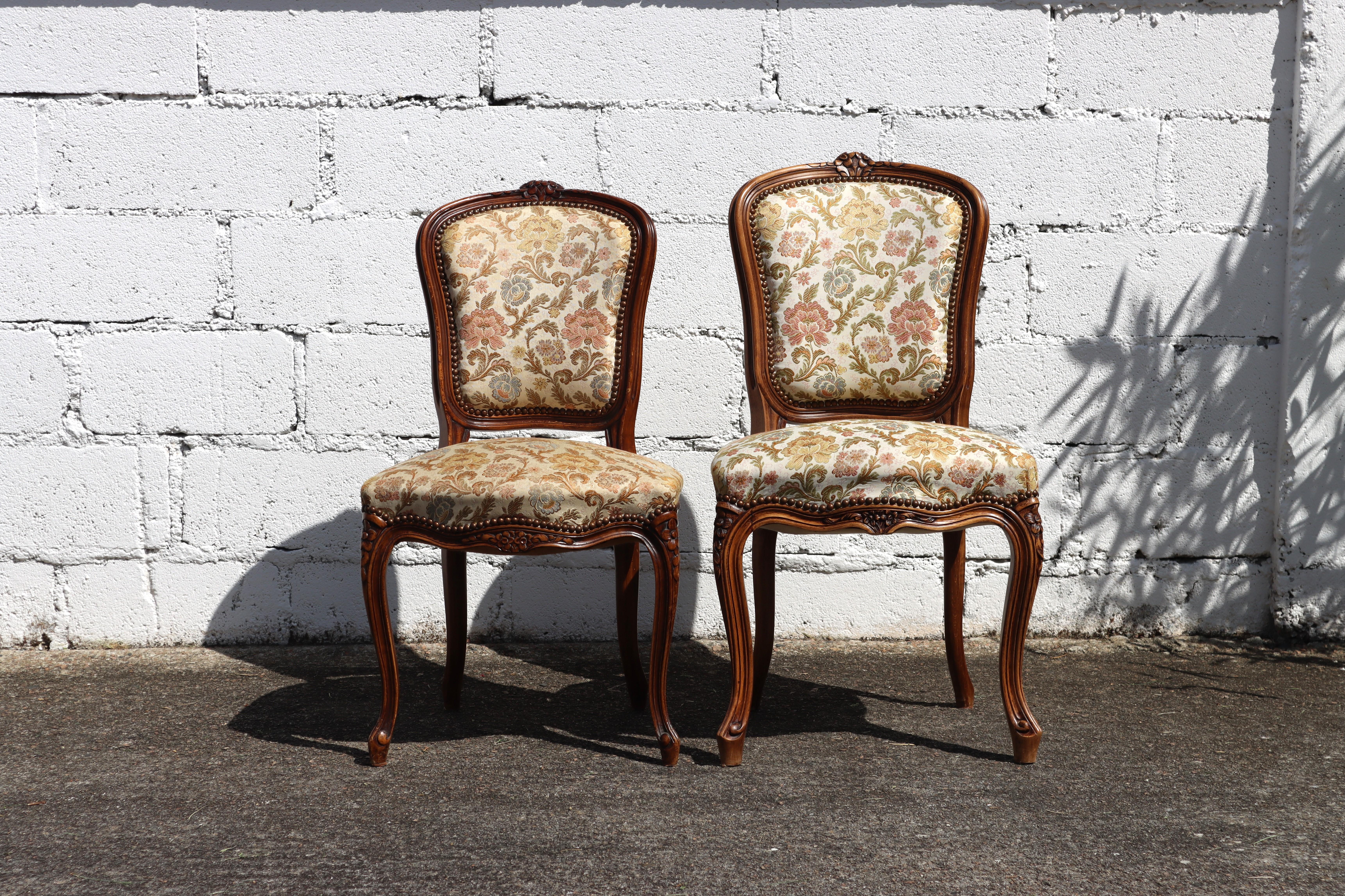 Set of 2 French Vintage Wooden Dining Chairs-Salon Chairs -Style Louis XV-50s 5